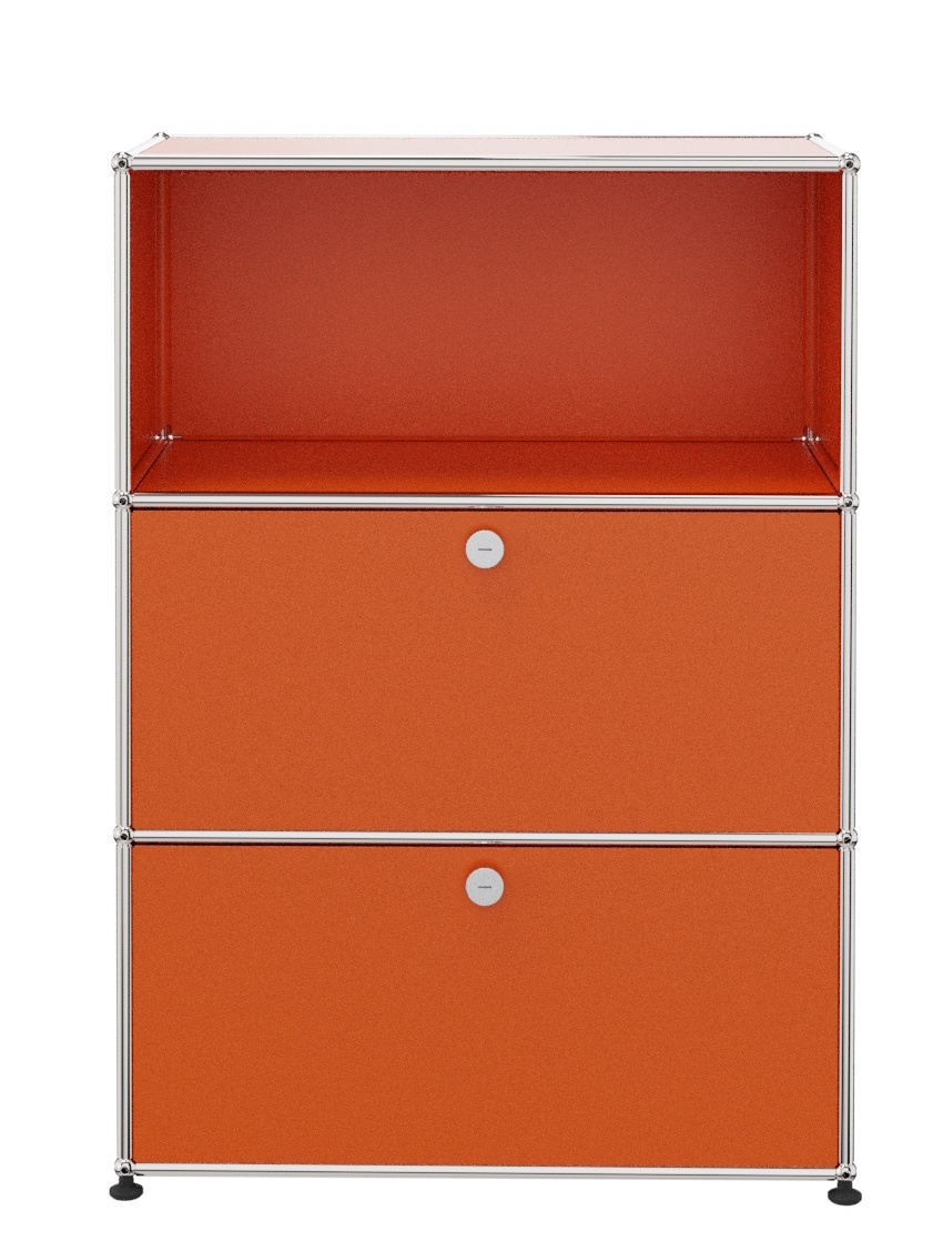 USM Haller Highboard mit 2 Klappen und 1 Fach offen-reinorange