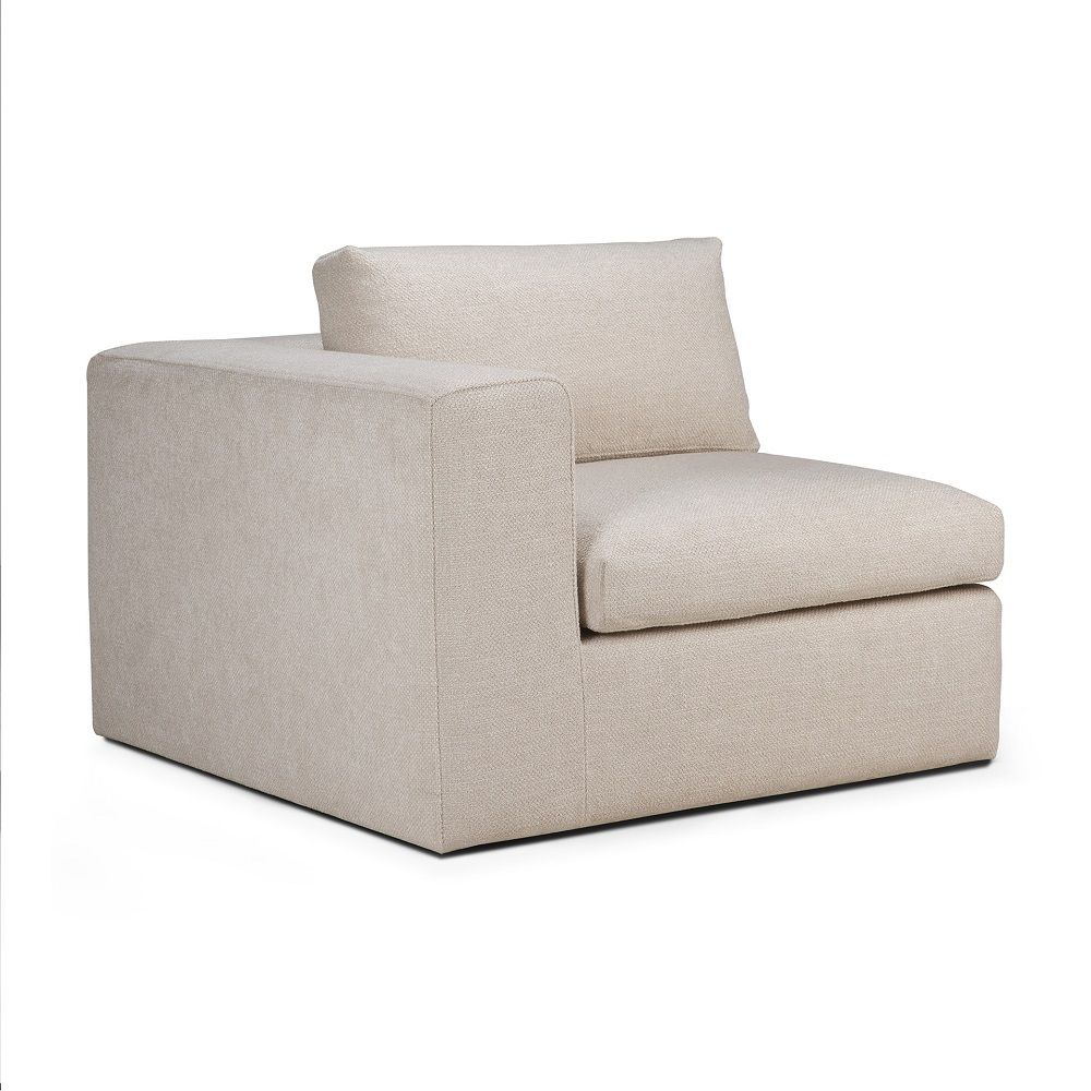 Mellow Sofa mit linker Armlehne, Elfenbeinfarbener Stoff, bequemes Einzelsofa für Wohnzimmer.