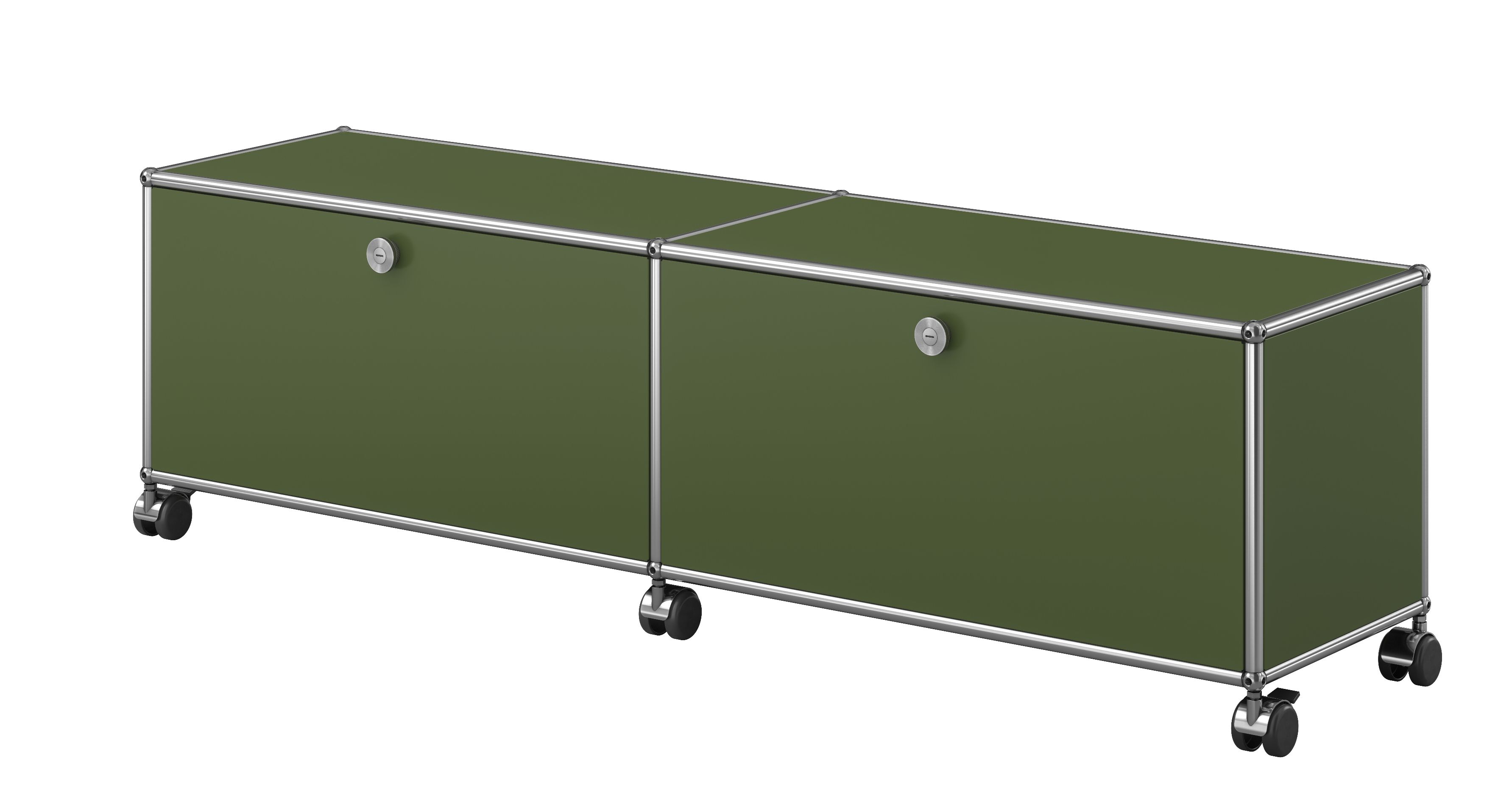 USM Haller TV-/Hi-Fi Lowboard M61 auf Rollen mit 2 Klapptüren Olivgrün