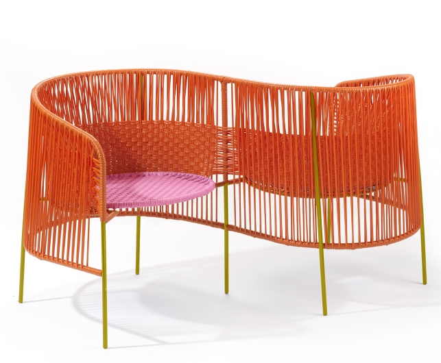 Caribe Vis a Vis Bench Bank Outdoor ames Orange / Kaugummirosa / Currygelb