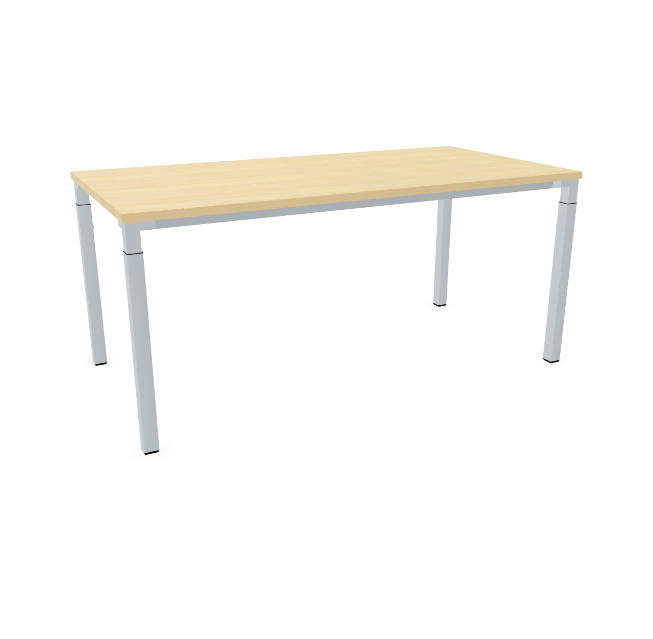 Kalidro Schreibtisch von Steelcase, höhenverstellbar, mit heller Tischplatte und silberfarbenem Gestell.