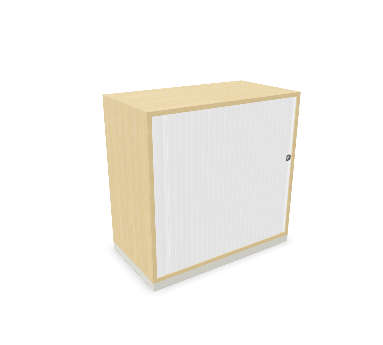 Share It Querrolladenschrank von Steelcase: Holzfarbener Büroschrank mit weißem Rollladen für Büro und Homeoffice.