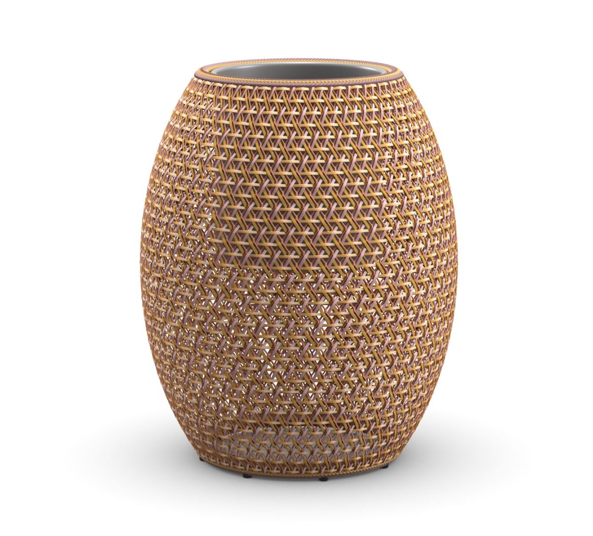 Dala Übertopf: Großer, ovaler Pflanztopf aus geflochtenem Outdoor-Material in Braun- und Beigetönen.