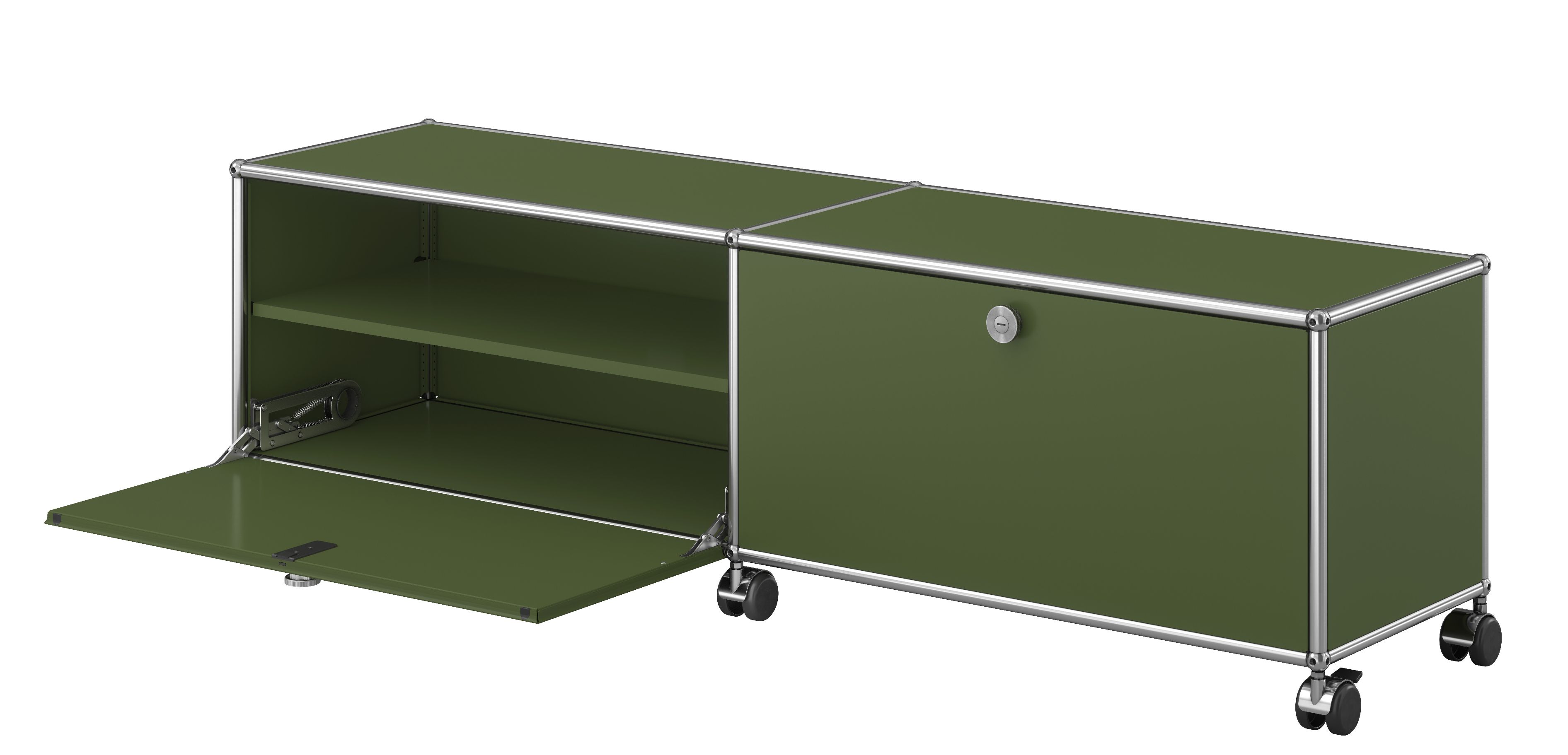 USM Haller TV-/Hi-Fi Lowboard M61 auf Rollen mit 2 Klapptüren Olivgrün