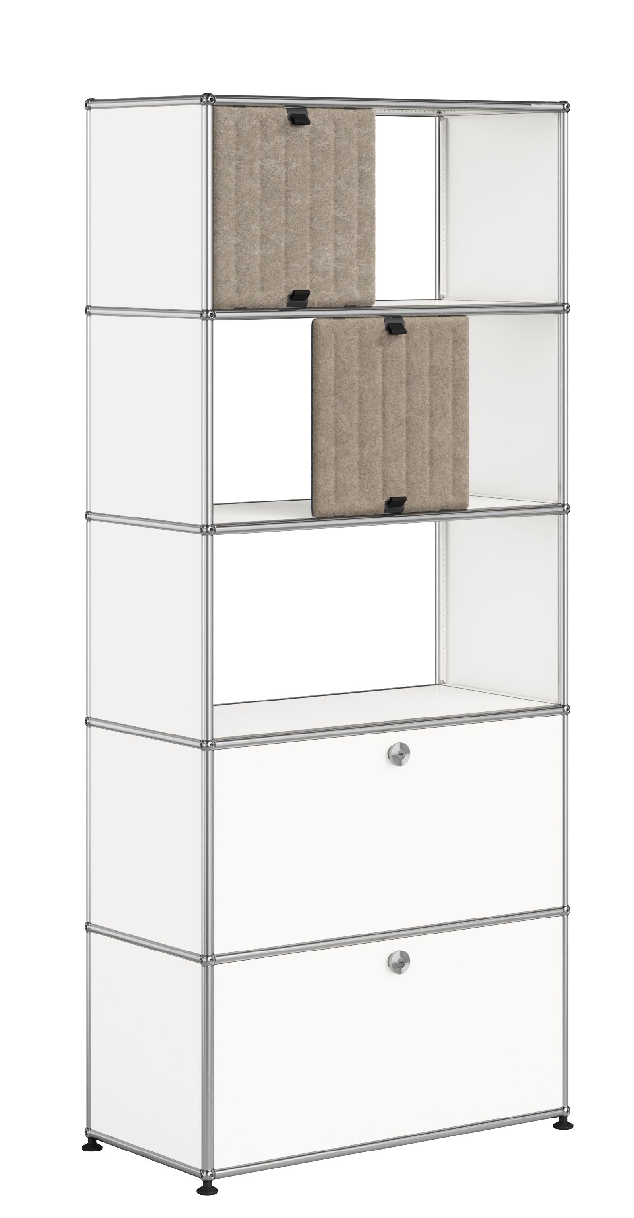 USM Haller Regal mit Soft Panels M69 Reinweiss-Taupe