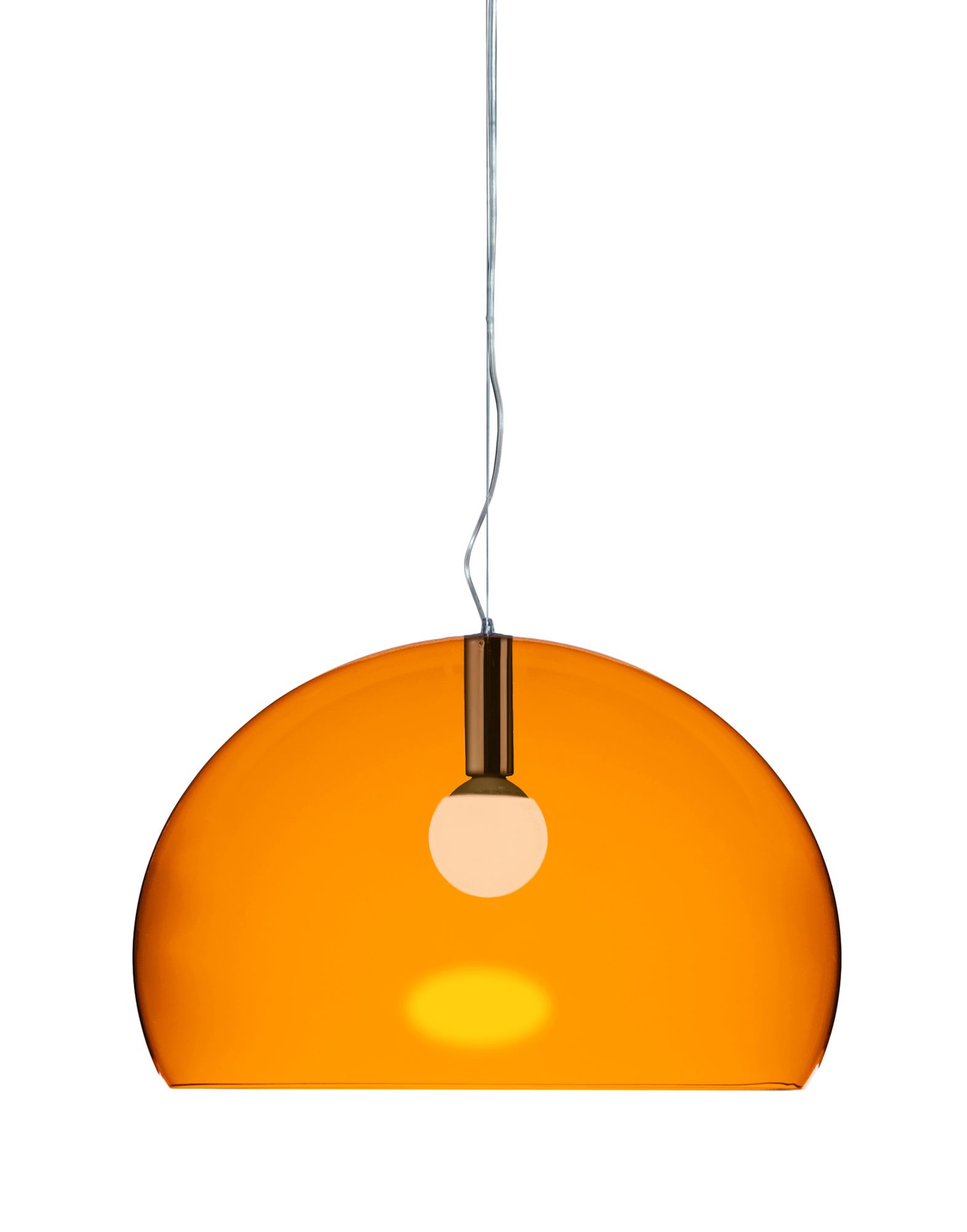 Orangefarbene Big Fly FL/Y Pendelleuchte von Kartell, moderne Hängelampe für Wohnzimmer und Esszimmer.