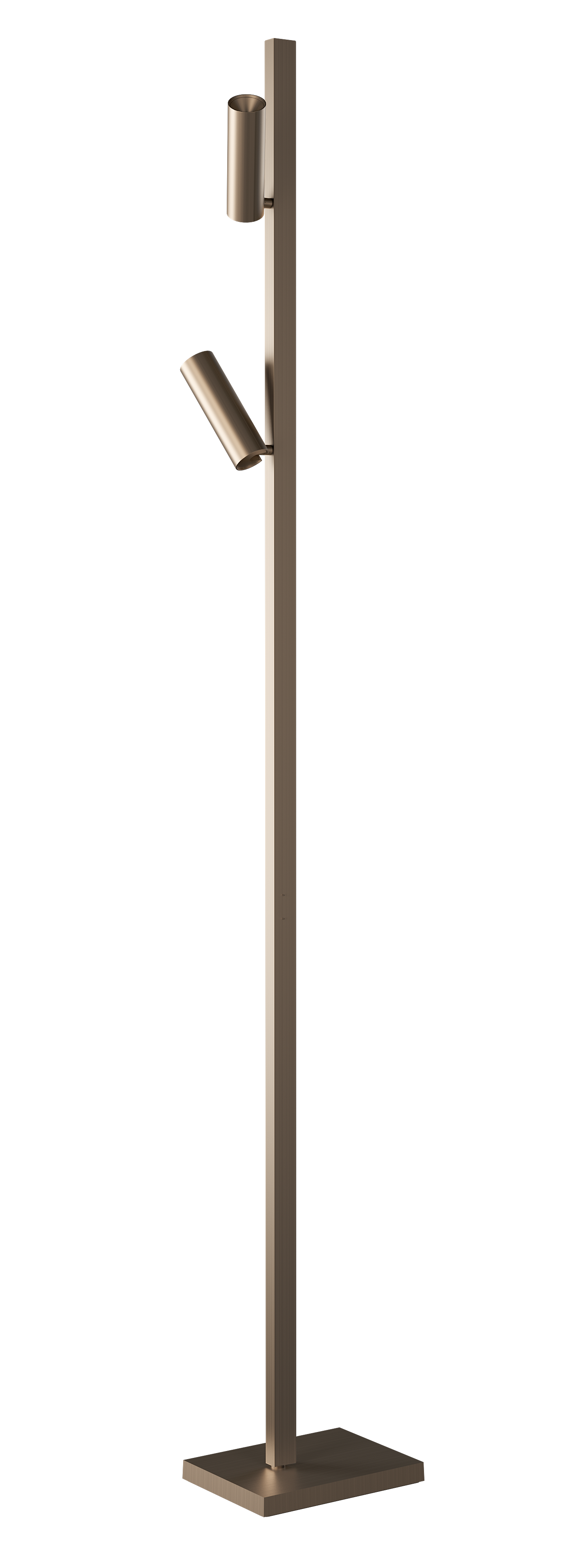 ZEN-X2 Stehleuchte in Bronze mit zwei zylinderförmigen Strahlern für modernes Wohnambiente.