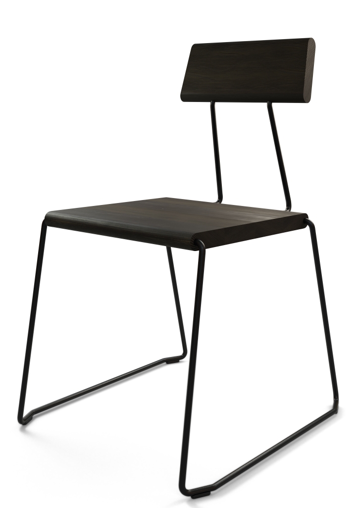 D:005 Stuhl Kohleschwarz von Fuchs & Habicht: Moderner Holzstuhl mit schwarzem Metallgestell für Esszimmer und Büro.