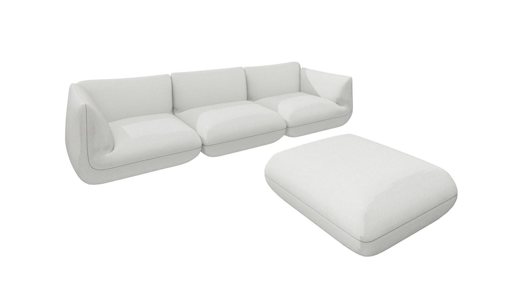 Jalis Sofa hellgrau von Cor mit passendem Hocker, modernes Wohnzimmer Sofa.