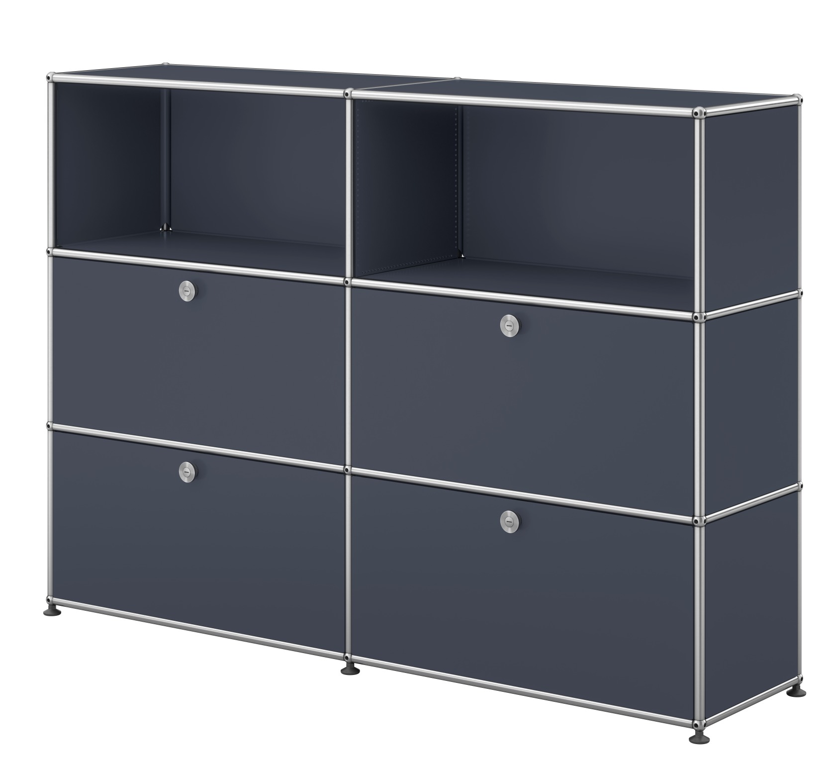 USM Haller Sideboard in Anthrazitgrau mit vier Klappen, modulare Aufbewahrungslösung für modernes Wohnen.