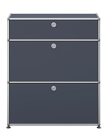 USM Haller Highboard in Anthrazitgrau mit zwei Klappen, modernes Designmöbel für Wohnzimmer und Büro.