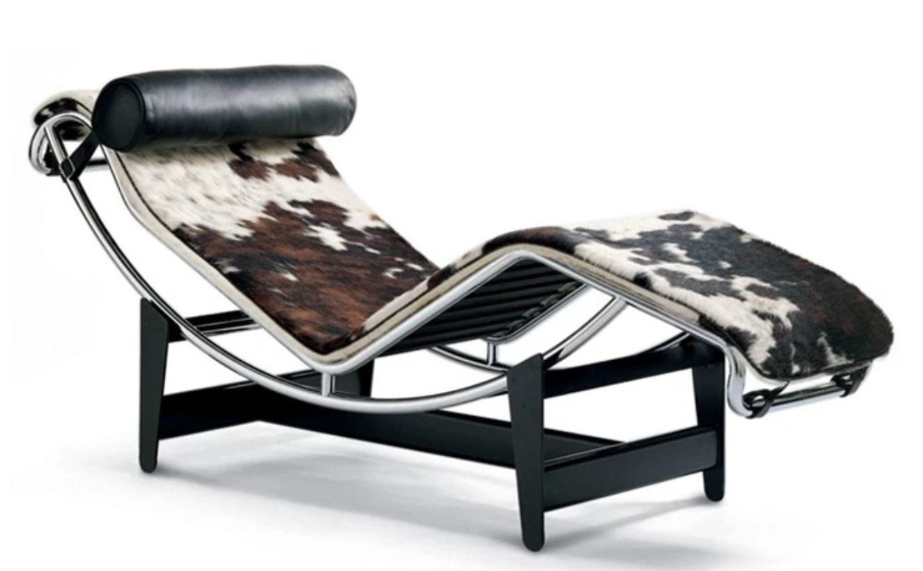 4 Chaise Longue à reglage continu Liege Fell Schwarz /Braun/Weiß / Nackenrolle Leder schwarz Cassina VORZUGSKOMBINATION QUICK-SHIP 