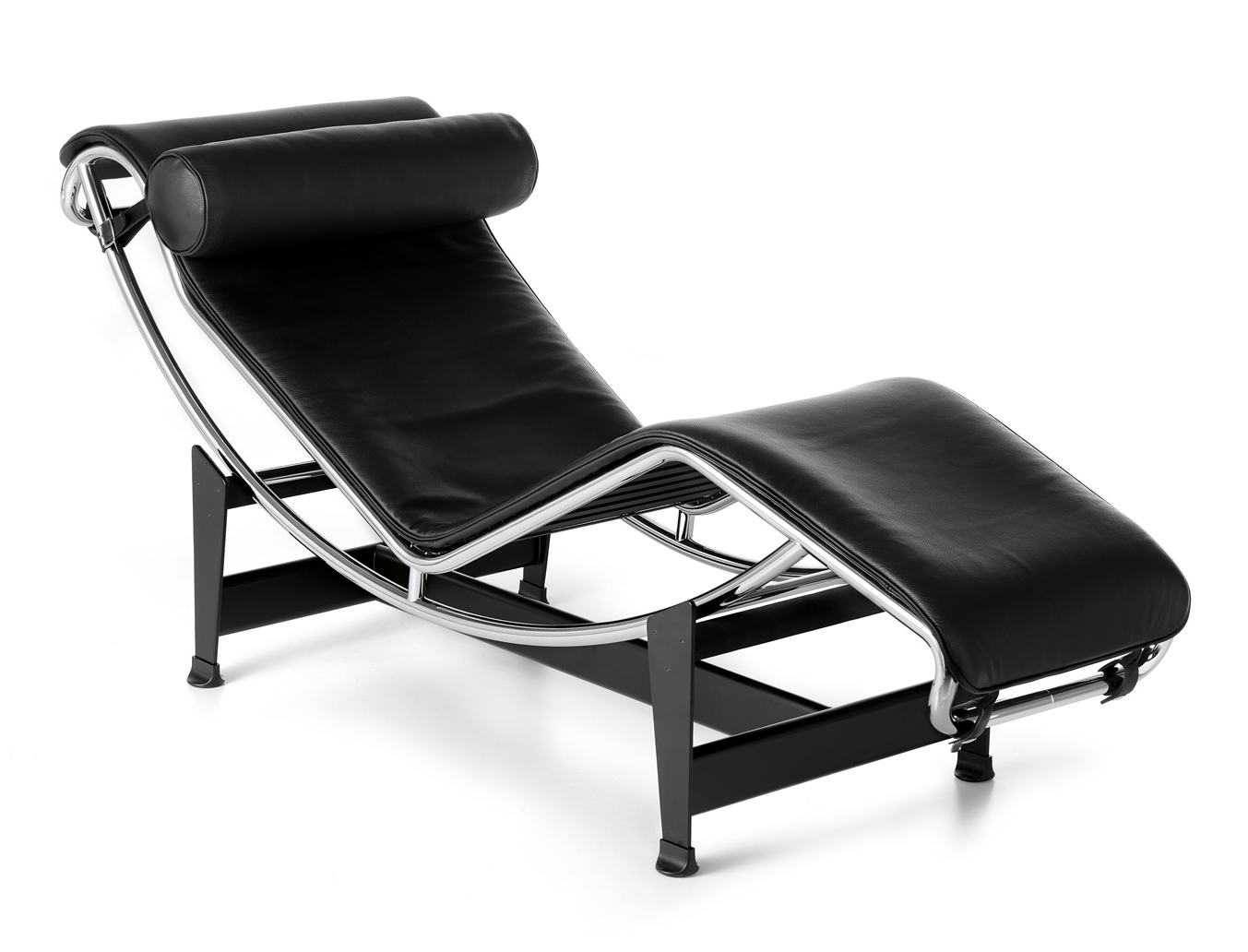 4 Chaise Longue à reglage continu Liege Leder schwarz ( Graphit ) / Nackenrolle gleiche Lederfarbe Cassina VORZUGSKOMBINATION QUICK-SHIP