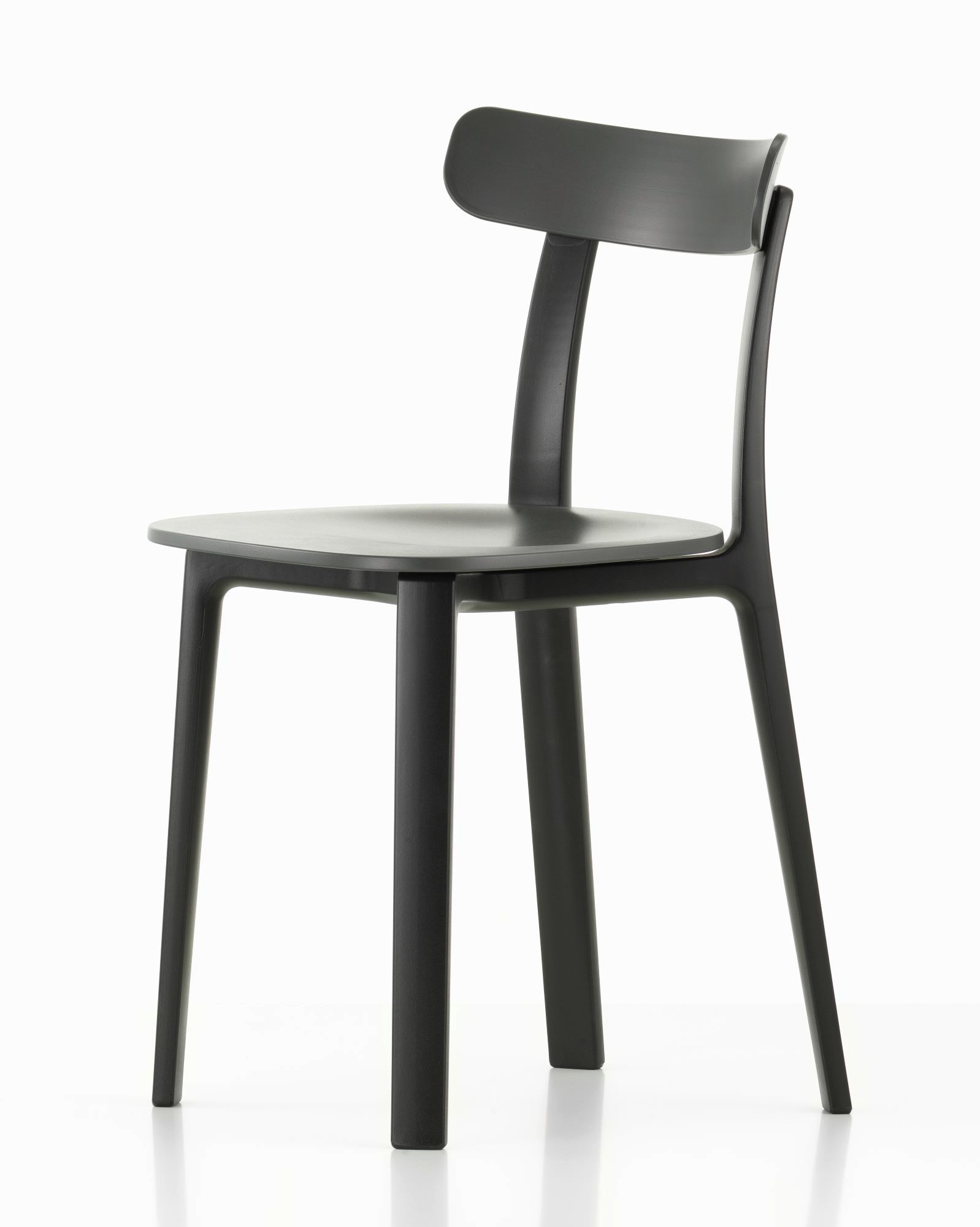 Dunkelgrauer Vitra All Plastic Chair Outdoor Stuhl, moderner Gartenstuhl aus Kunststoff für den Außenbereich.