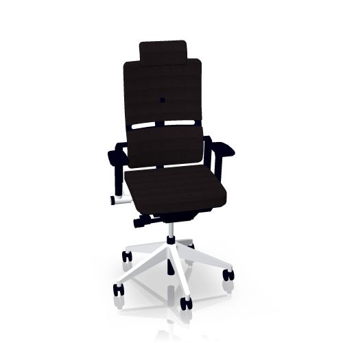 Schwarzer Steelcase Please Bürostuhl mit Kopfstütze und weißem Fußkreuz, ergonomischer Arbeitsstuhl.