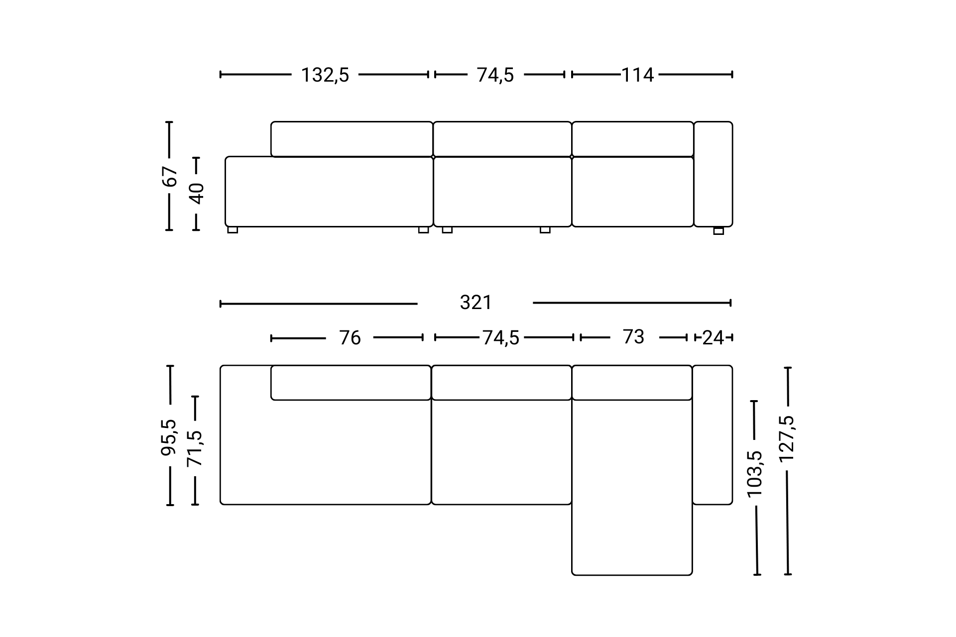 Mags Sofa 3-Sitzer Combination 4 Hay Stoff Remix 123 / Rechts