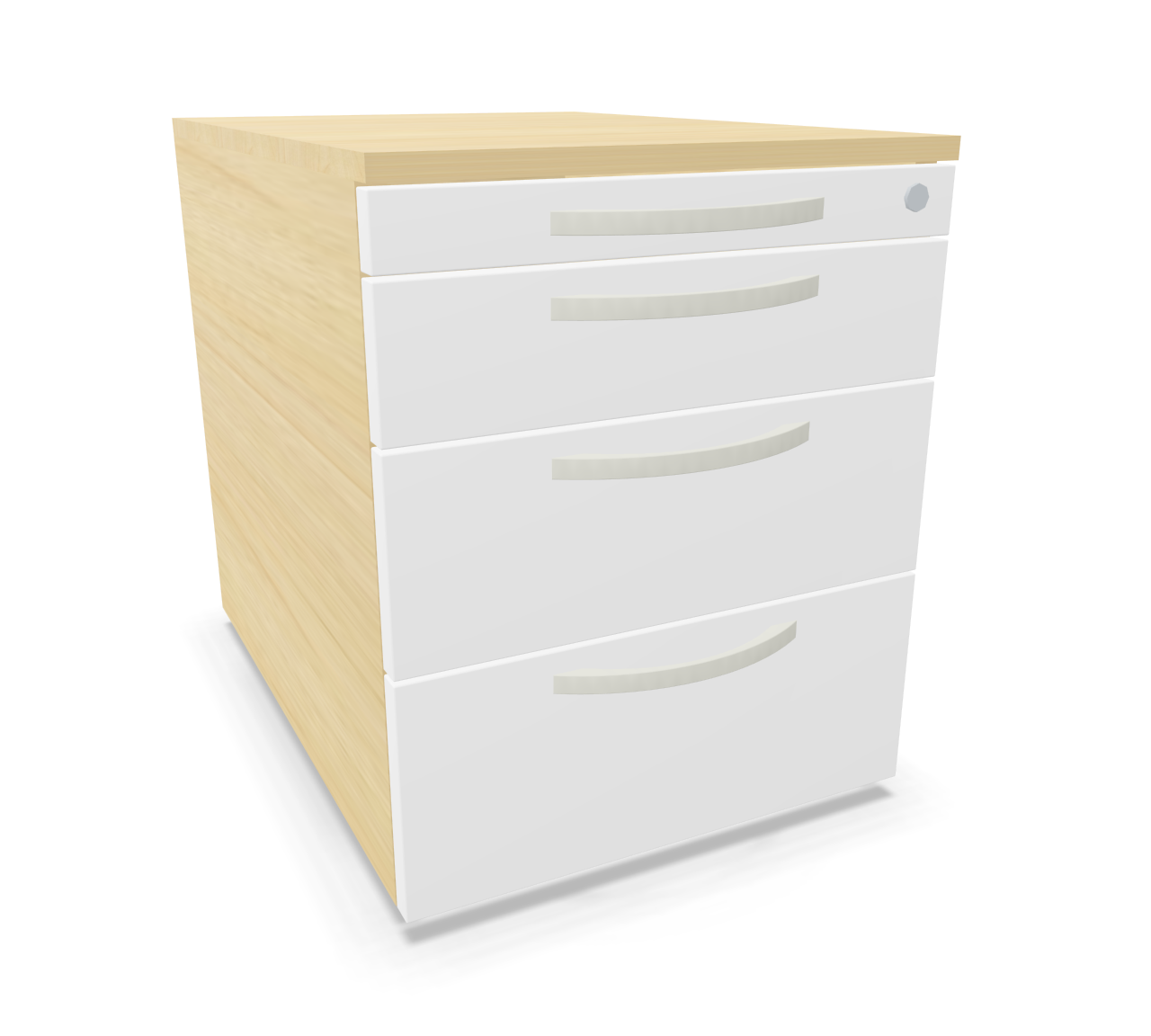 Steelcase Implicit Rollcontainer mit drei weißen Schubladen und hellem Holzdekor für Büro und Homeoffice.