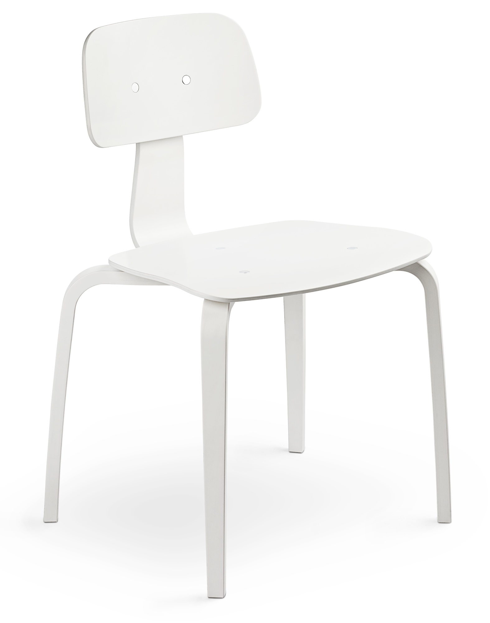 Kevi Stuhl 2070 in Montana-Weiss: Moderner, minimalistischer Holzstuhl mit vier Beinen und Rückenlehne.