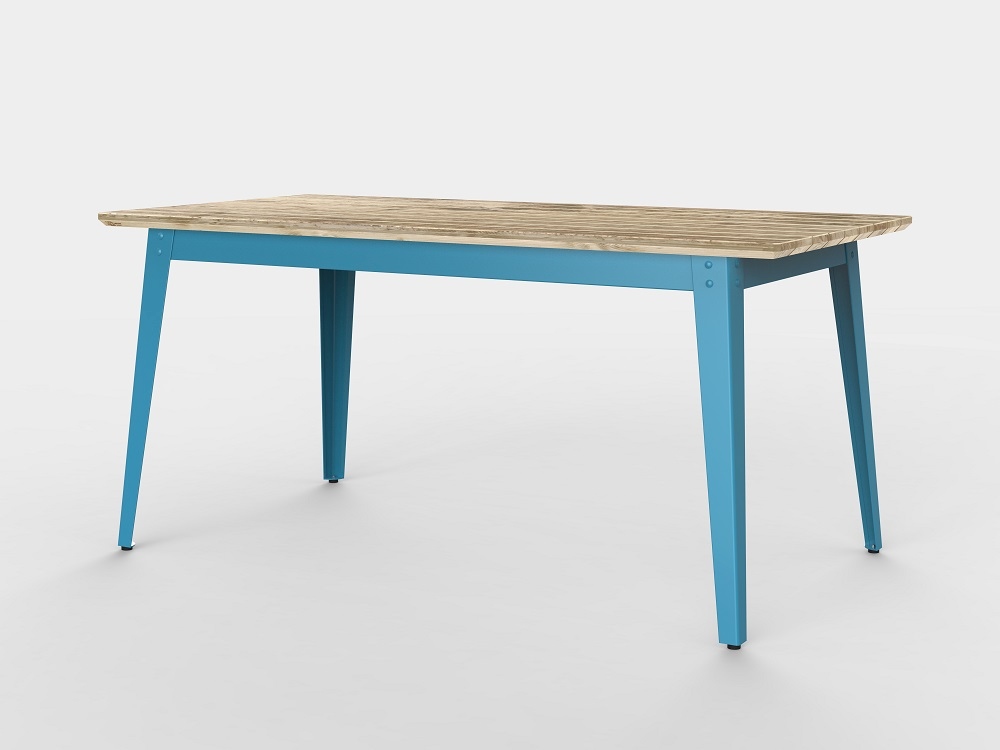 6Grad Outdoortisch mit Bauholzplatte und hellblauem Gestell, ideal für Garten und Terrasse.