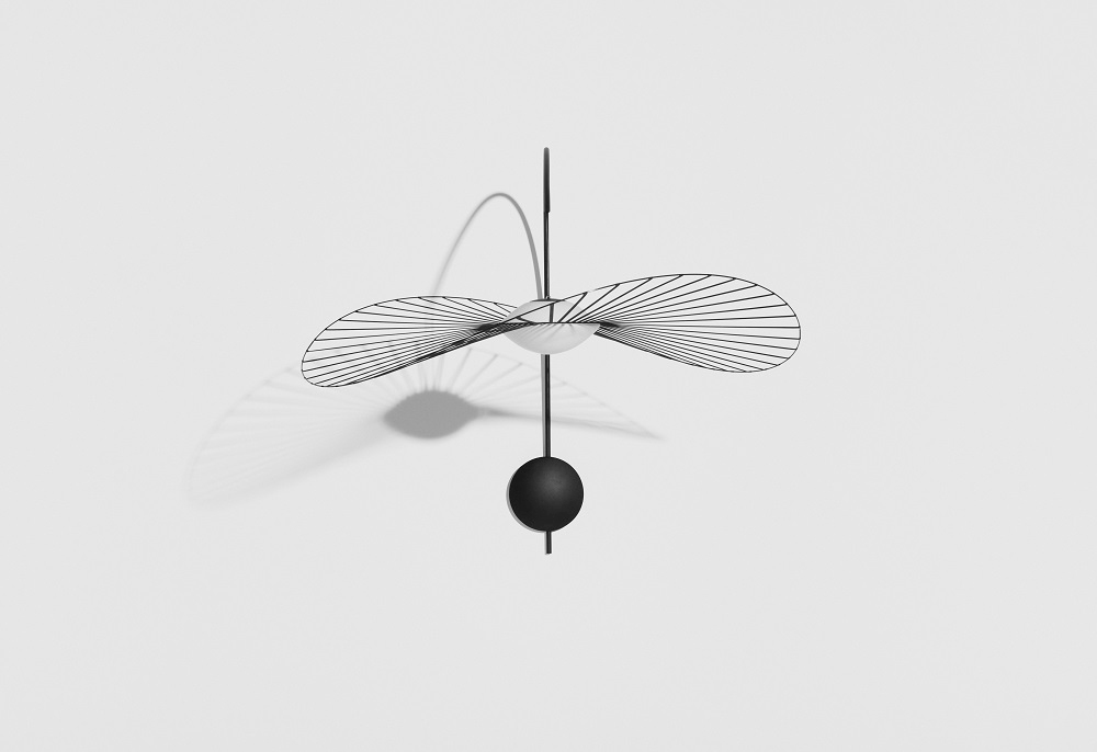 Vertigo Nova Wandleuchte von Petite Friture, modernes Design mit filigranen, schwarz-weißen Linien und zentralem Leuchtkörper.