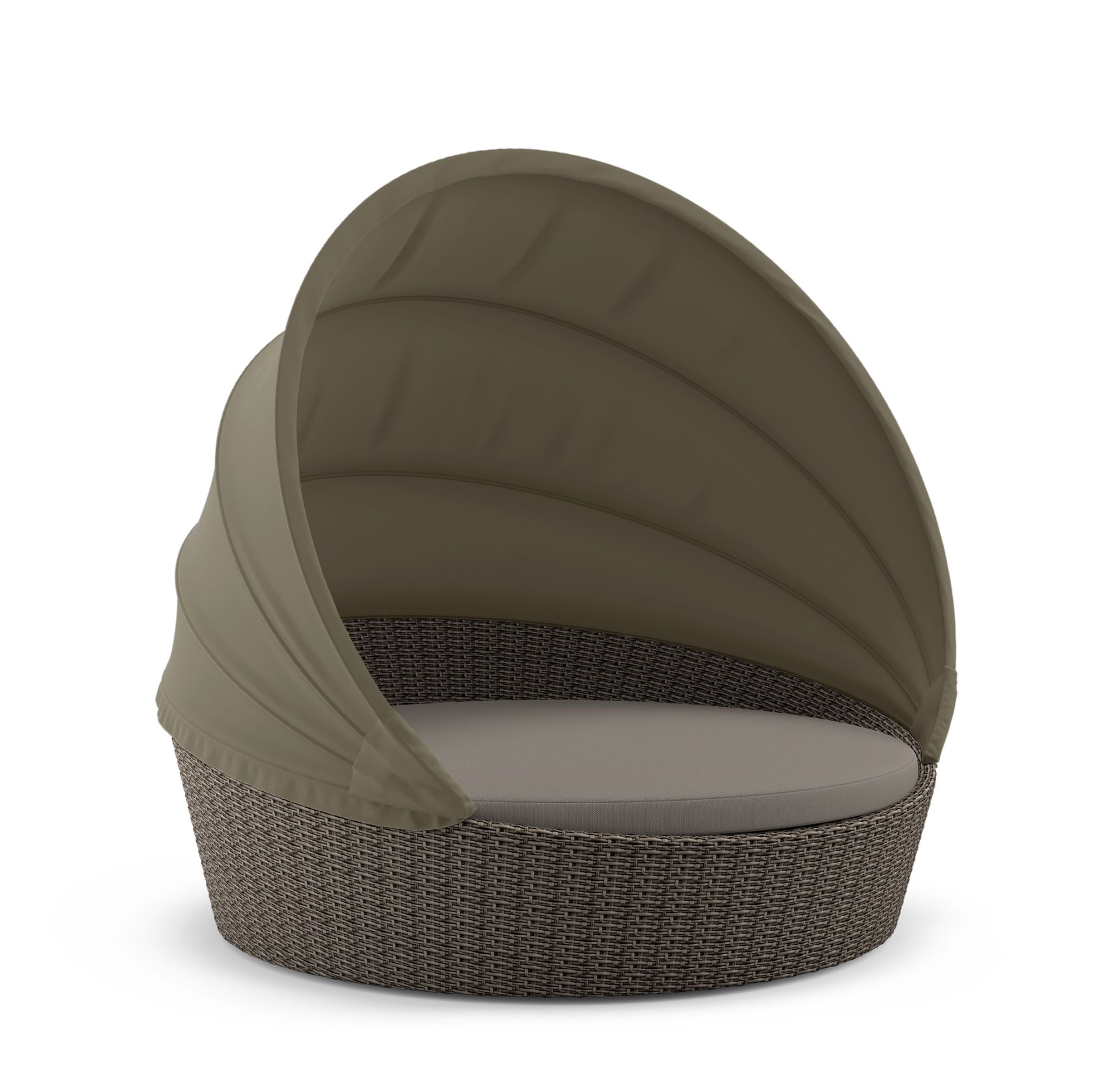 Dedon Orbit Sofainsel Vulcano mit Taupe Verdeck: Runde Outdoor Lounge mit Sonnenschutz.