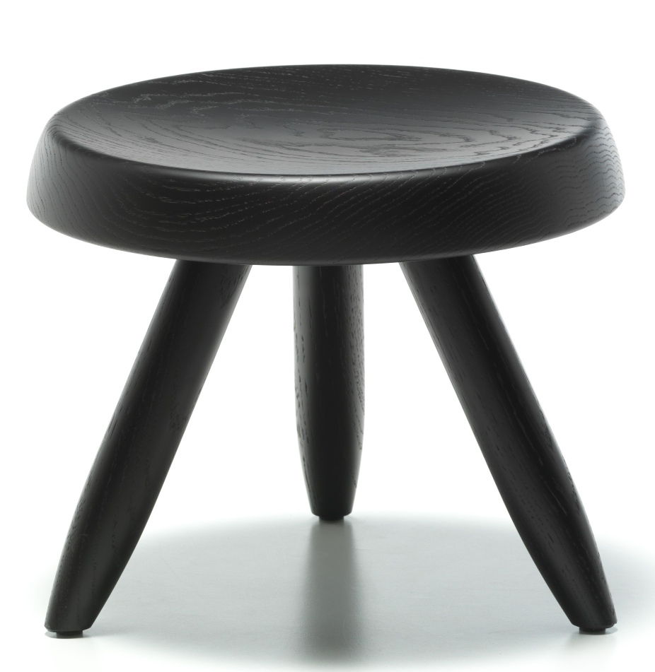 524 Tabouret Berger Hocker von Cassina, Eiche schwarz gebeizt, Dreibein Hocker für Wohnraum.