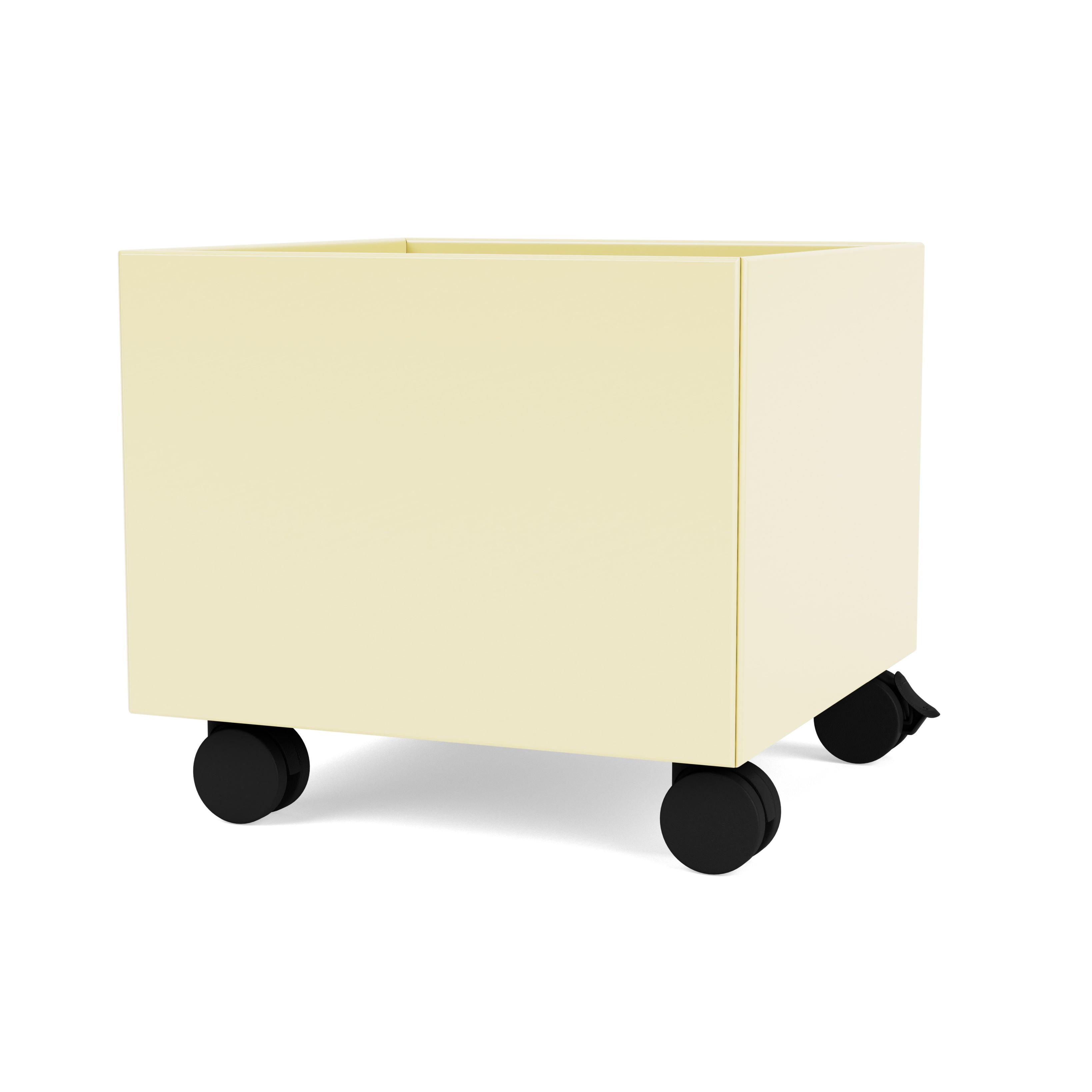 Mini Play Aufbewahrungsbox in Kamille: Quadratische Spielzeugkiste mit Rollen für Kinderzimmer-Organisation.