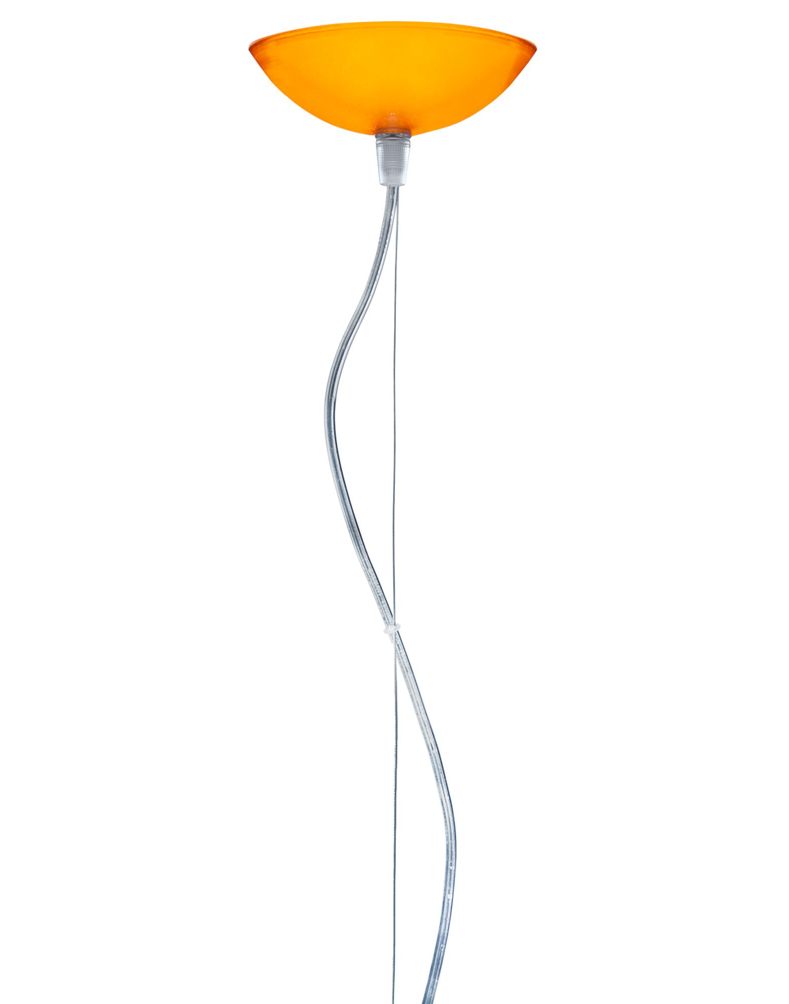 Orangefarbene Big Fly Pendelleuchte von Kartell, moderne Hängelampe für Wohnzimmer und Essbereich.