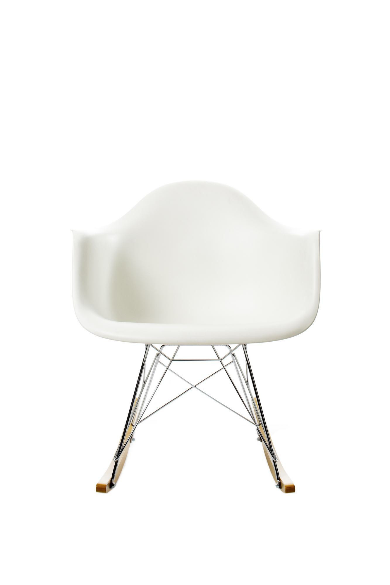 Eames Plastic Arm Rocking Chair RAR Schaukelstuhl Vitra Ahorn gelblich - Chrom - Weiss