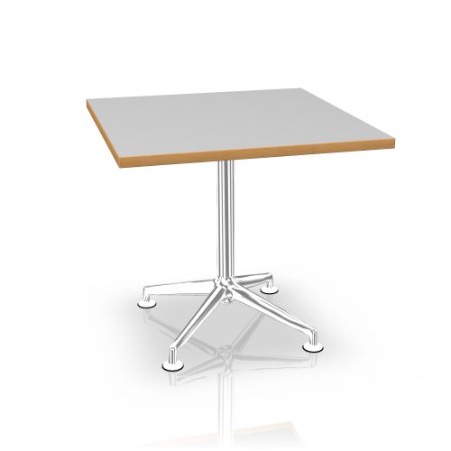 Brunner Fina Konferenztisch quadratisch mit grau-weißer Tischplatte und verchromtem Vierfußgestell für Besprechungen.