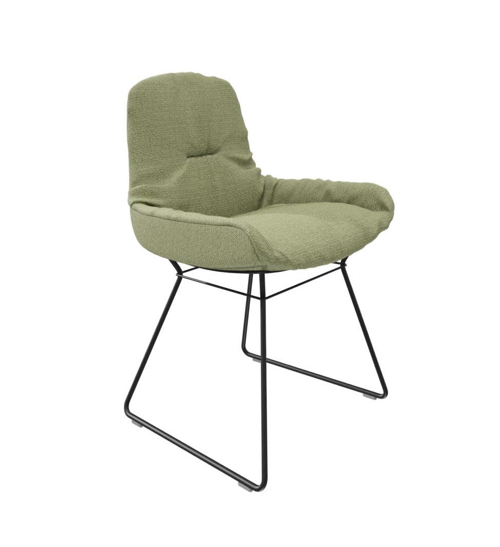 Leya Stuhl mit niedriger Armlehne, Safire Stoff, Freifrau Manufaktur, grüner Sessel mit schwarzem Gestell.