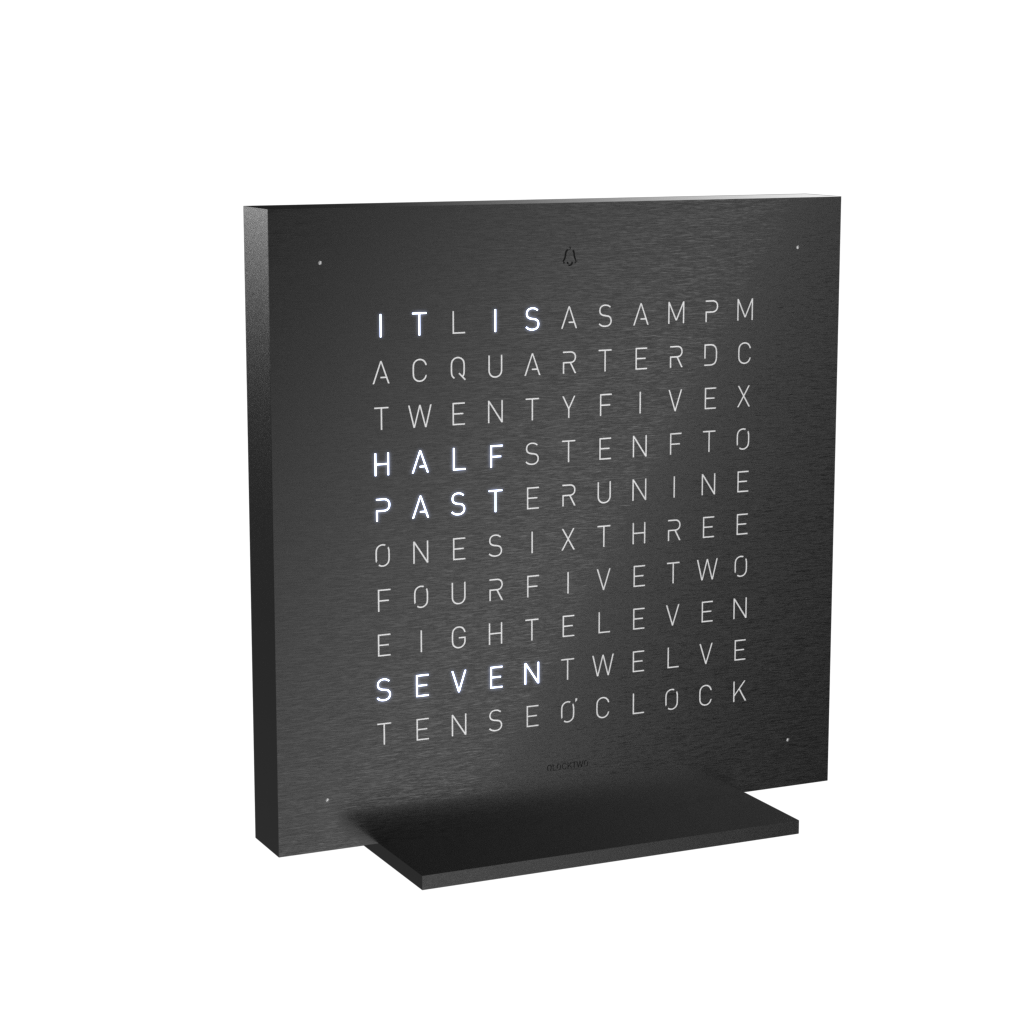 Earth 13.5 Steel Series Tischuhr / Zeitobjekt Englisch QLOCKTWO