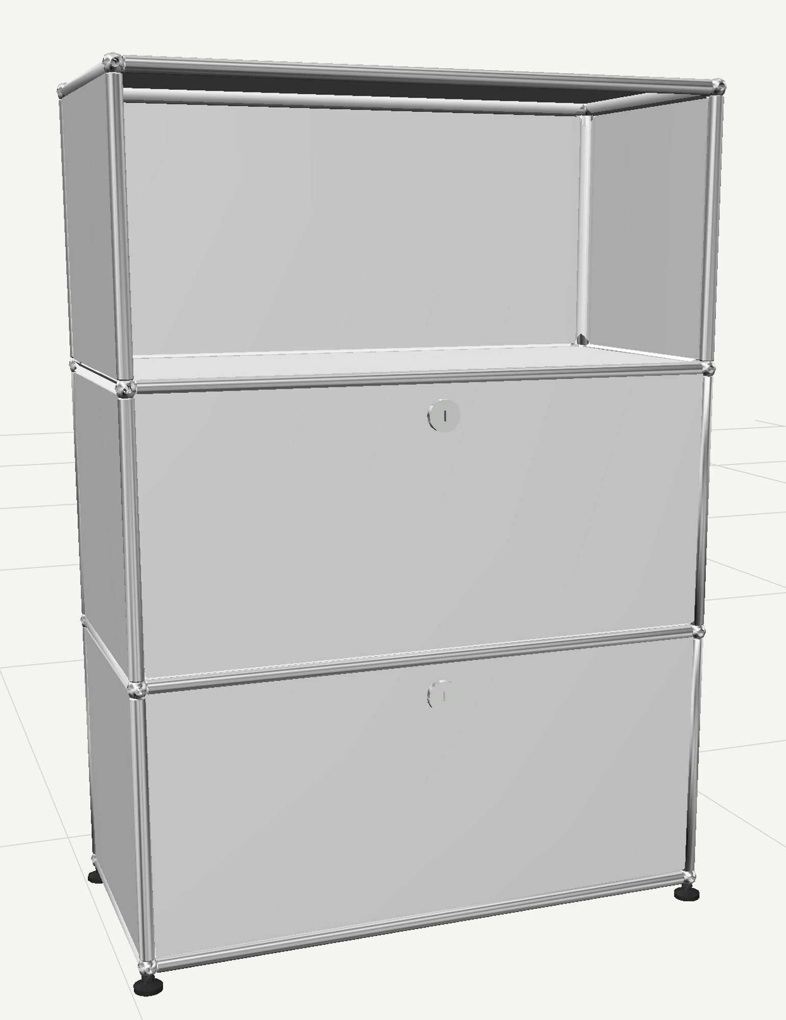USM Haller Highboard mit 2 Klappen und 1 Fach offen-enzianblau