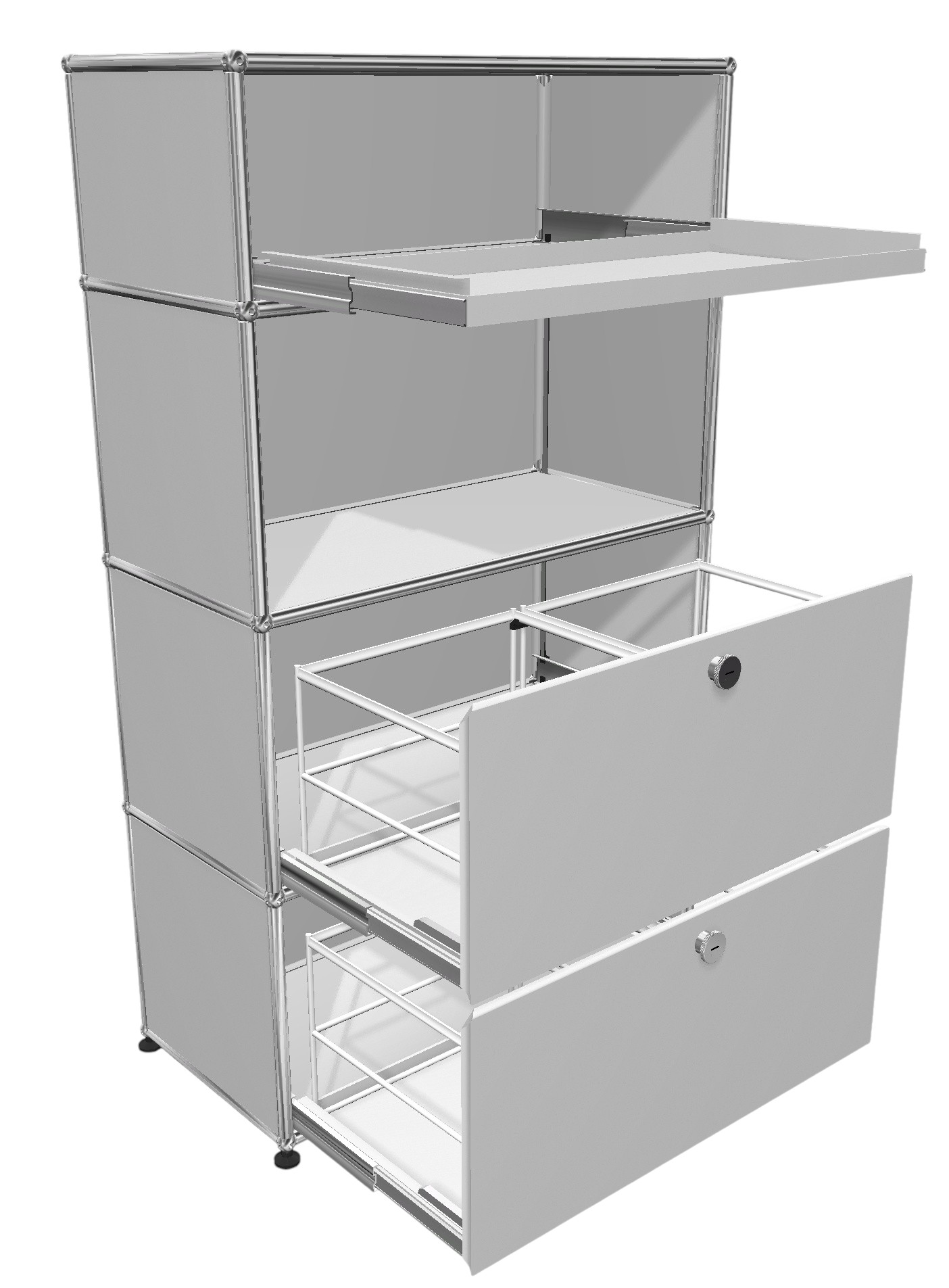 USM Haller Highboard 2 Ausziehtüre / 1 Einschubtüre / 1 Ausziehtablar Reinweiß AUSSTELLUNGSSTÜCK / GEBRAUCHTMÖBEL 