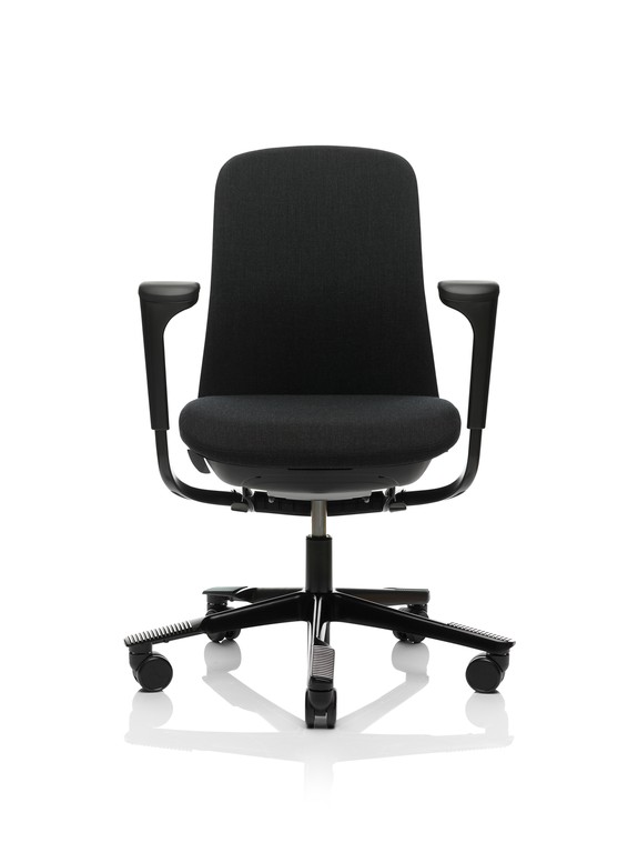Schwarzer Sofi Arbeitsstuhl von HAG mit hoher Rückenlehne und Armlehnen, ergonomischer Bürostuhl für gesundes Sitzen.