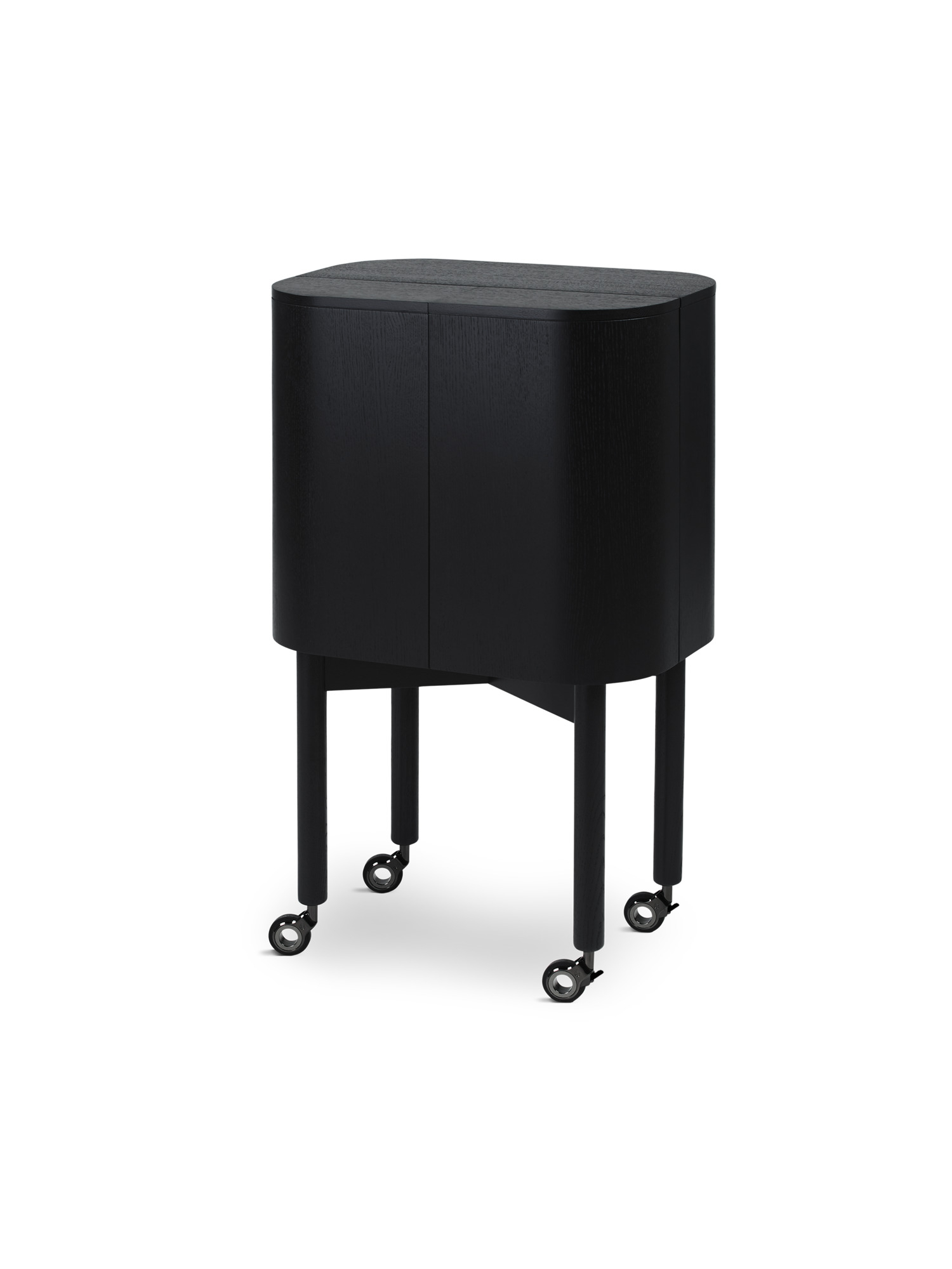 Schwarzer Loud Bar Barschrank von Northern mit abgerundeten Türen und Rollen. Mobiler Barschrank.