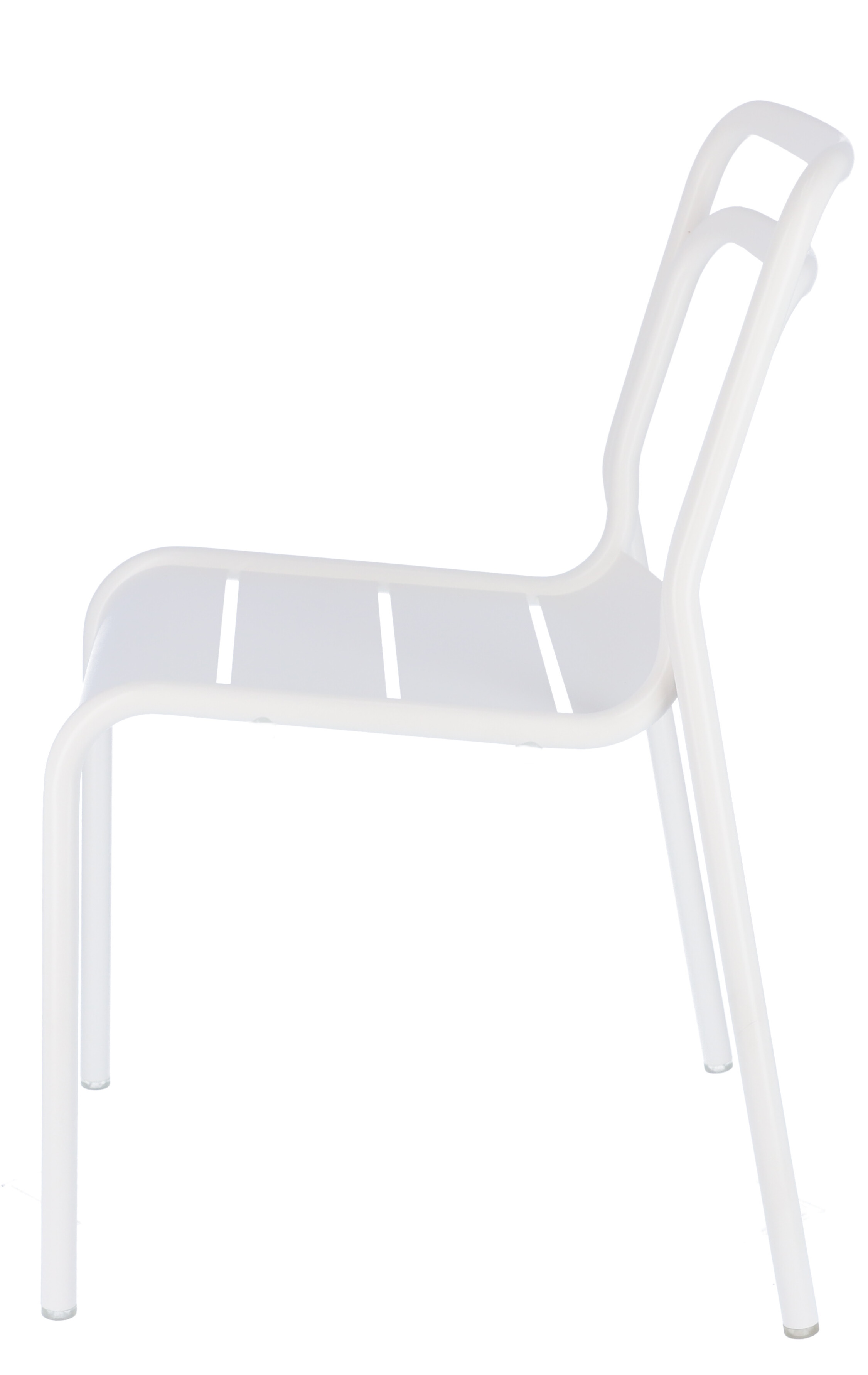 Weißer Live Stapelstuhl von Jan Kurtz für den Außenbereich, Seitenansicht. Gartenstuhl aus Metall.