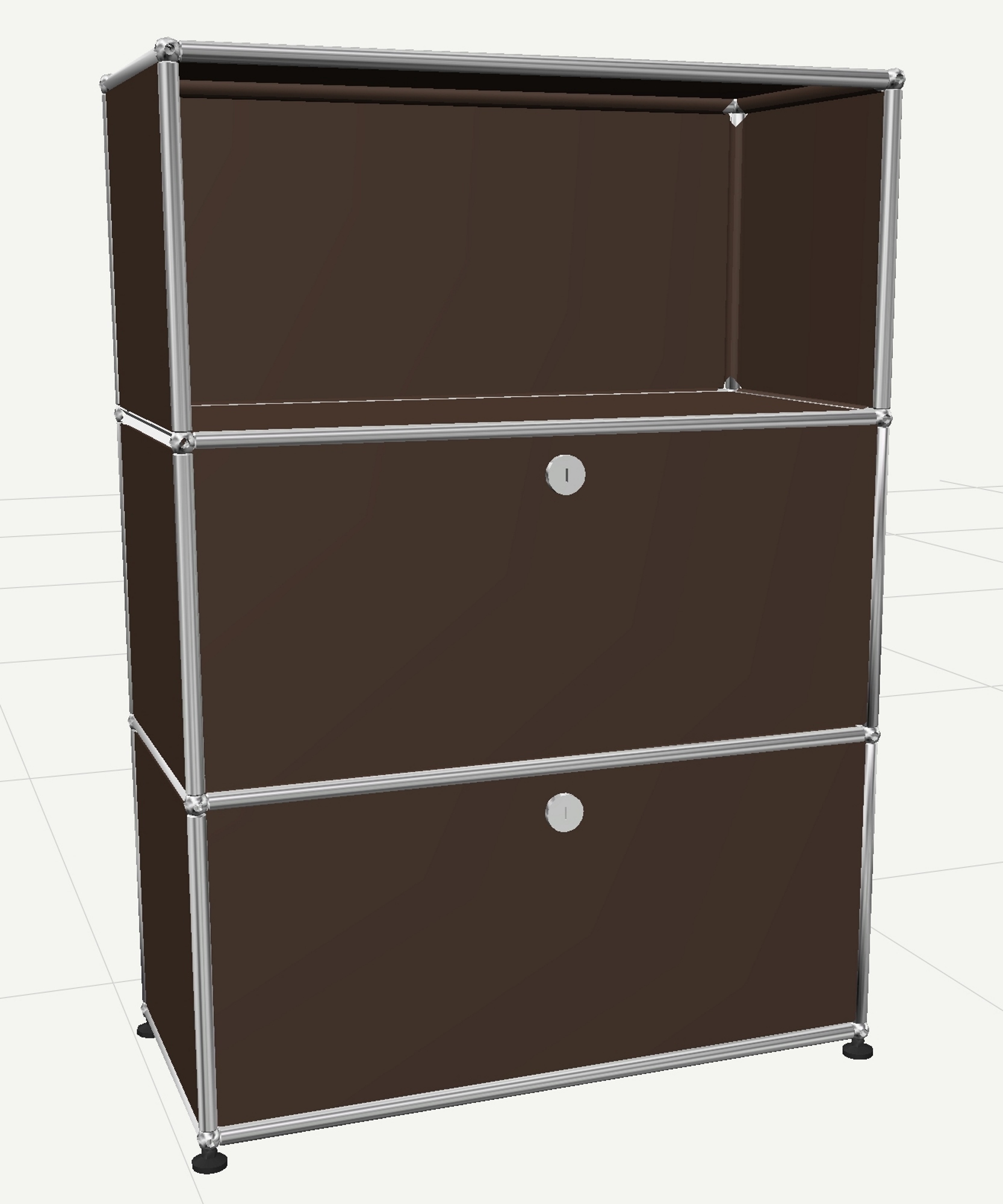 USM Haller Möbel: Braunes Highboard mit zwei Klappen und einem offenen Fach für stilvolle Aufbewahrung.