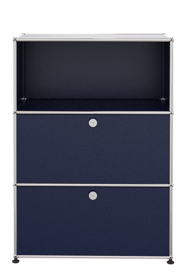 USM Haller Highboard mit 2 Klappen und 1 Fach offen-stahlblau