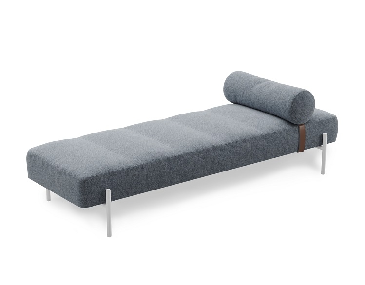 Daybe Daybed Liege Northern Brusvik 94 Weiß: Moderne Liege mit grauem Bezug und Kissen.