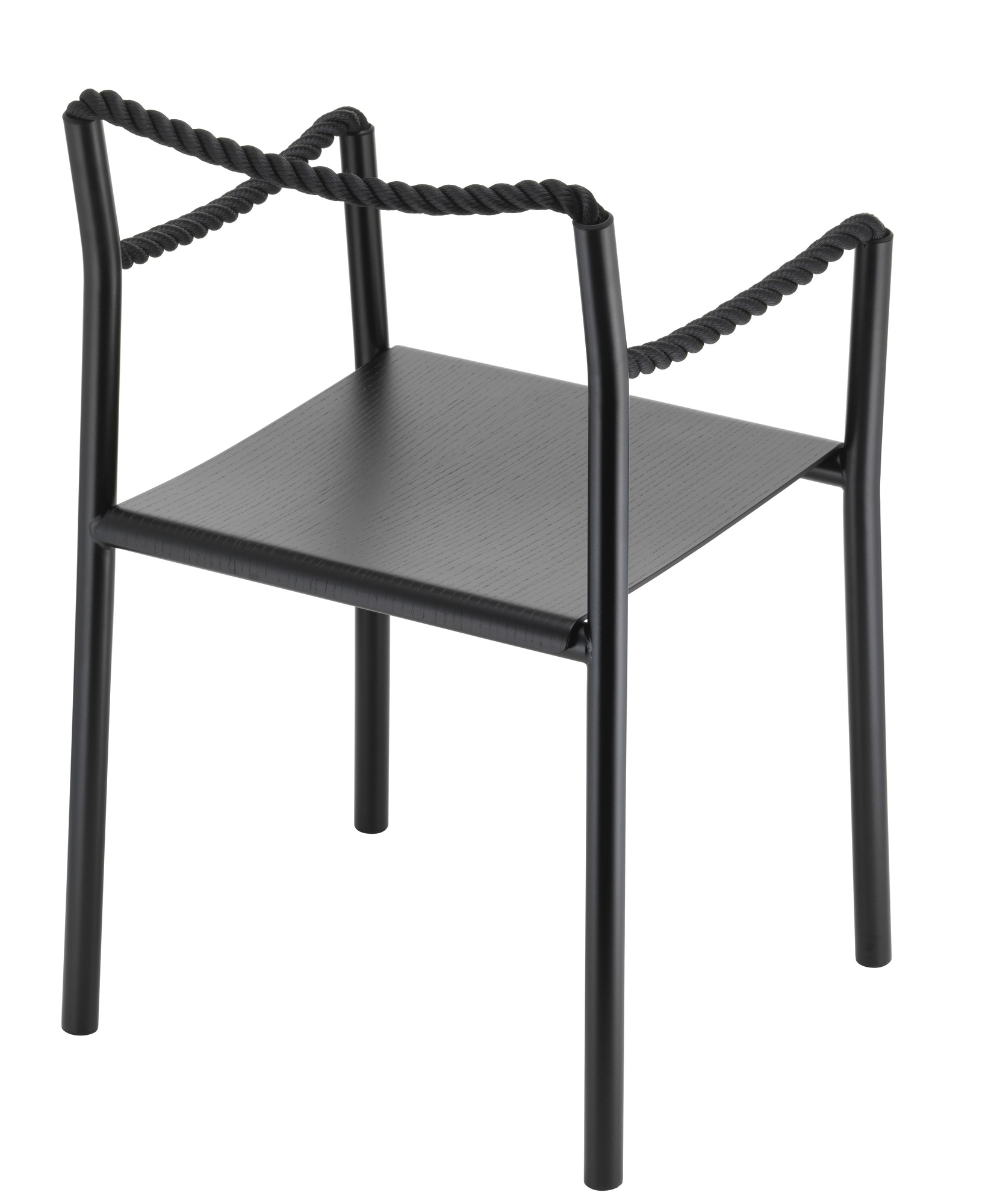 Schwarzer Rope Chair Stuhl von Artek: Moderner Designstuhl mit Seil-Elementen und schwarzer Sitzfläche.