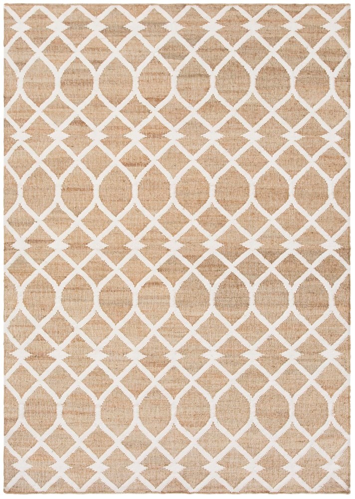 Kilim Rodas Teppich mit geometrischem Muster in Beige und Weiß, 200x300 cm.