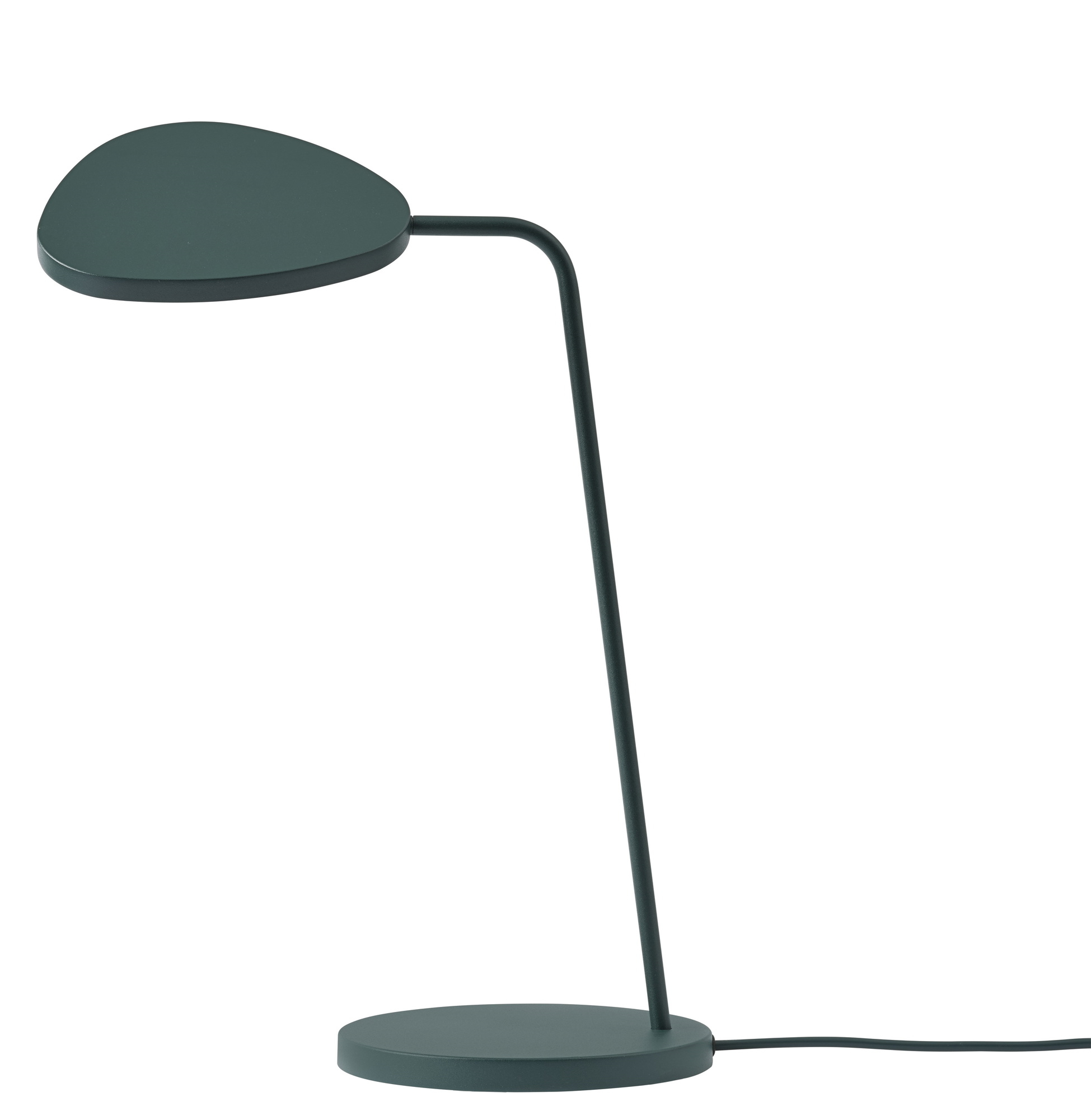 Dunkelgrüne Leaf Table Lamp Tischleuchte von Muuto, modernes Design für Schreibtisch und Nachttisch.