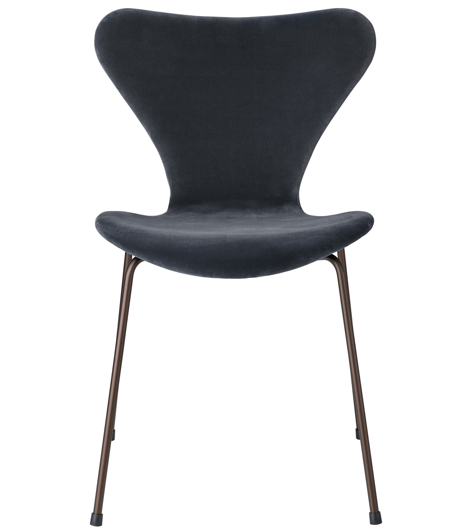 Series 7 Stuhl von Fritz Hansen, mitternachtsblaues Samtpolster und filigrane Beine.