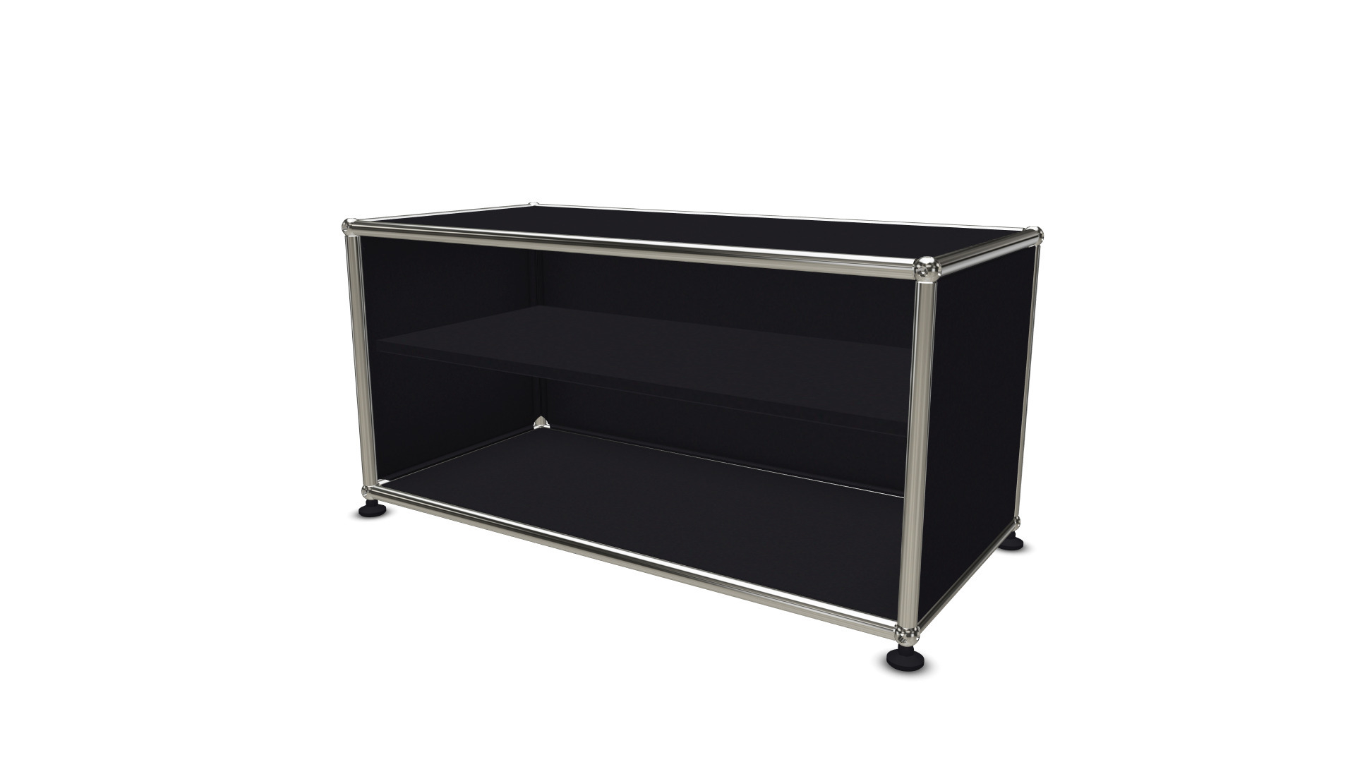 Schwarzes USM Haller Regal mit zwei Fächern und silbernen Chrom-Rohren als Ersatzteil oder Möbel-Erweiterung.