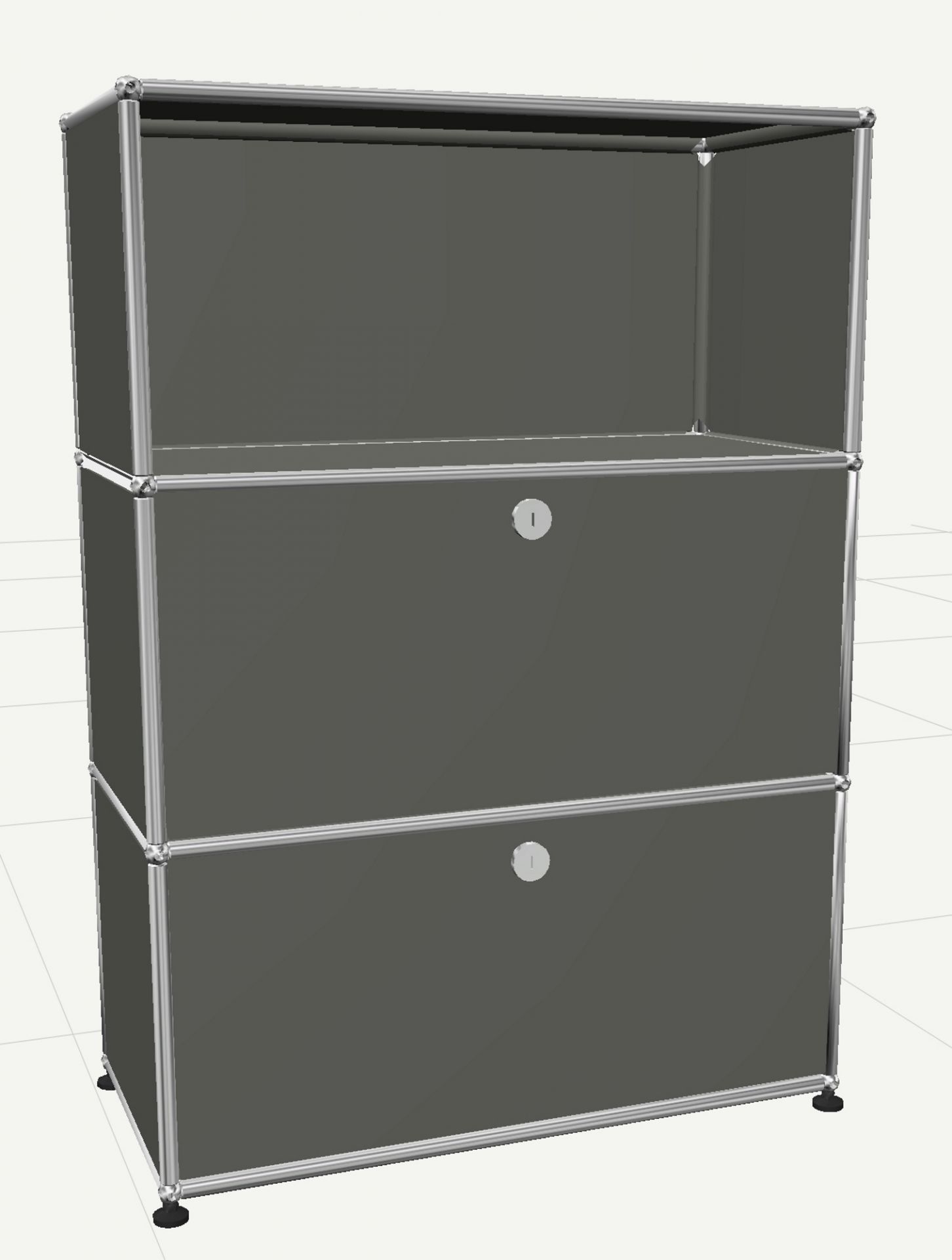 USM Haller Highboard mit 2 Klappen und 1 Fach offen-mittelgrau