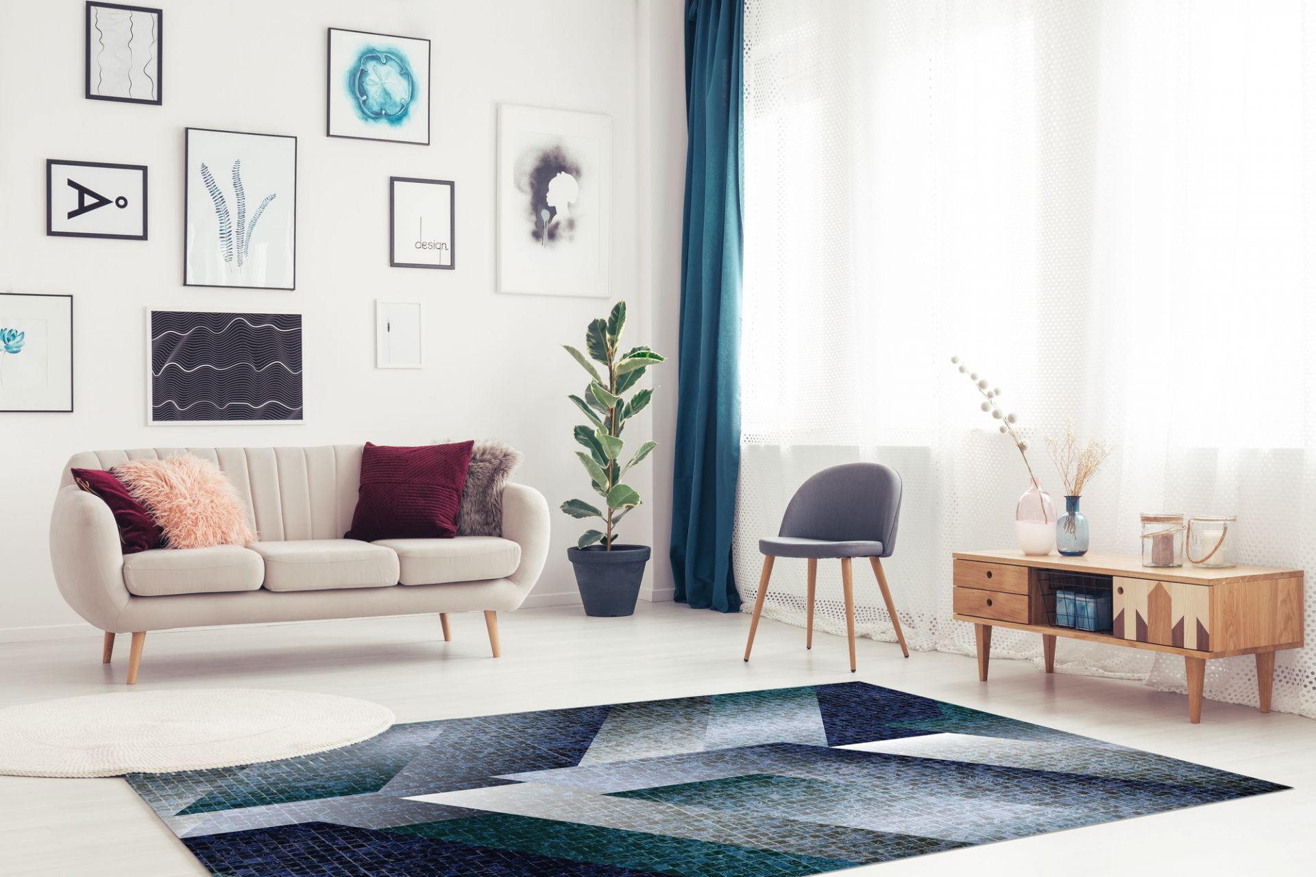 Matteo Vinyl Teppich Fliesen Blau Contento EINZELSTÜCK