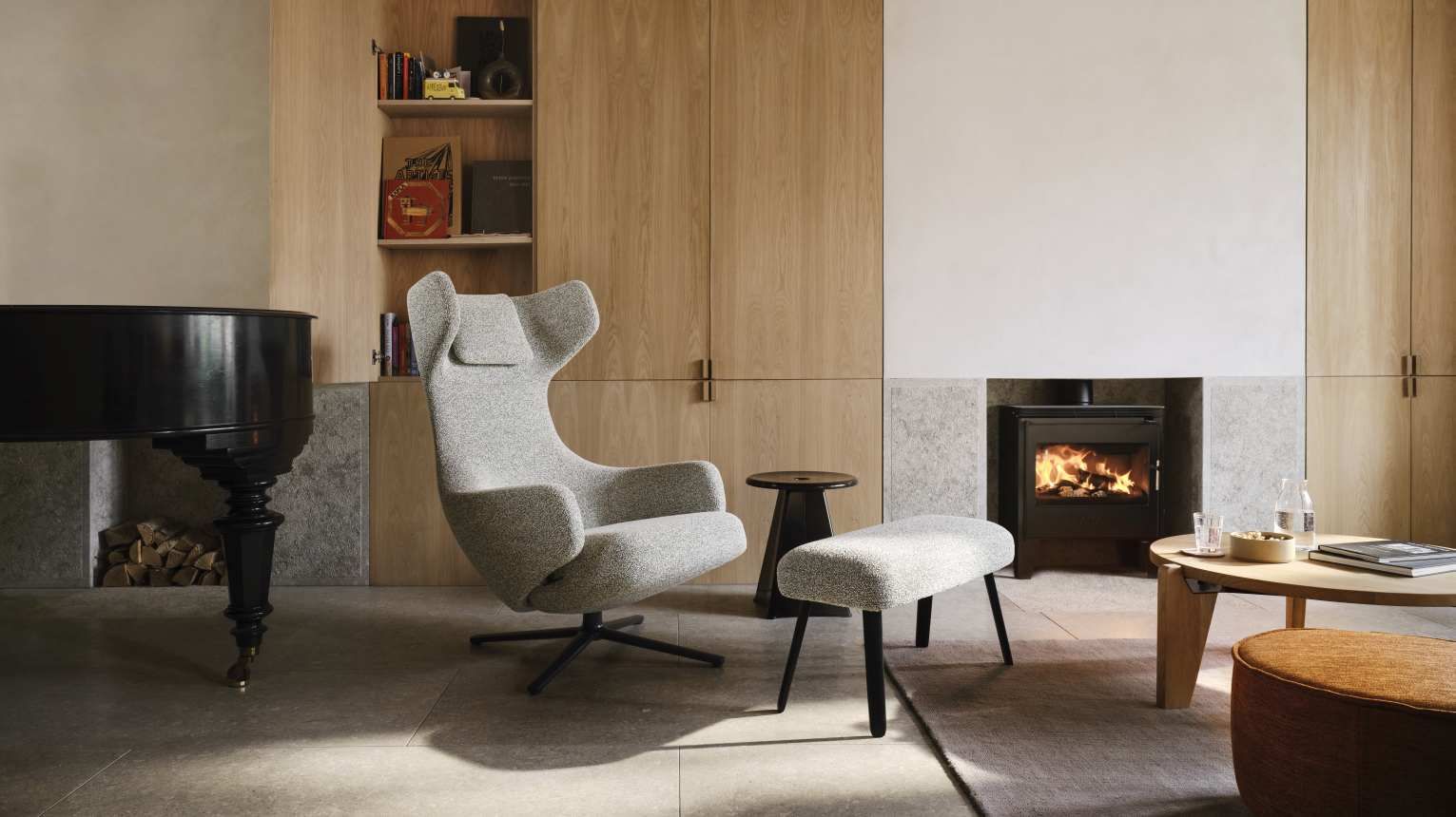 Grand Repos Sessel  + Ottoman Vitra Poliert Dumet Kiesel Melange
