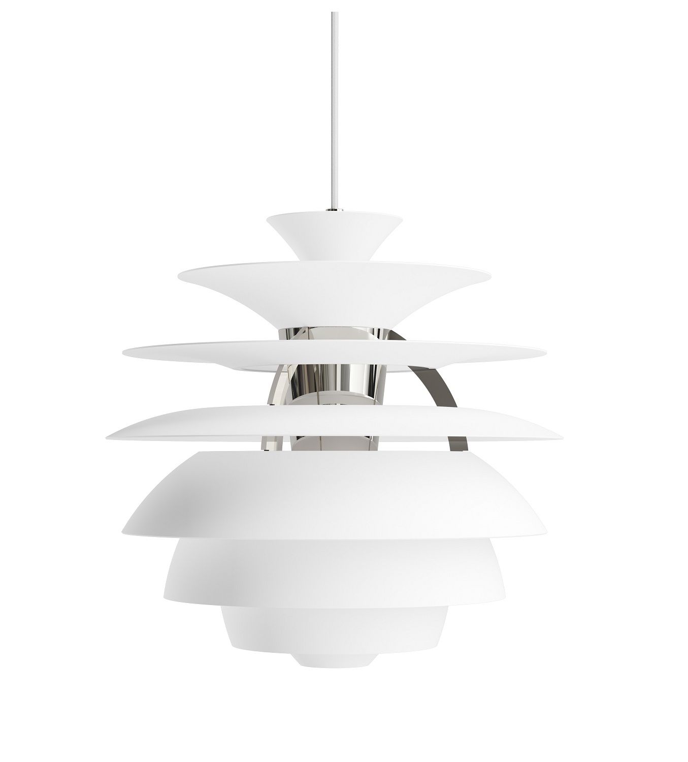 Weiße PH Snowball Pendelleuchte von Louis Poulsen, moderne Hängelampe für stilvolle Innenräume.