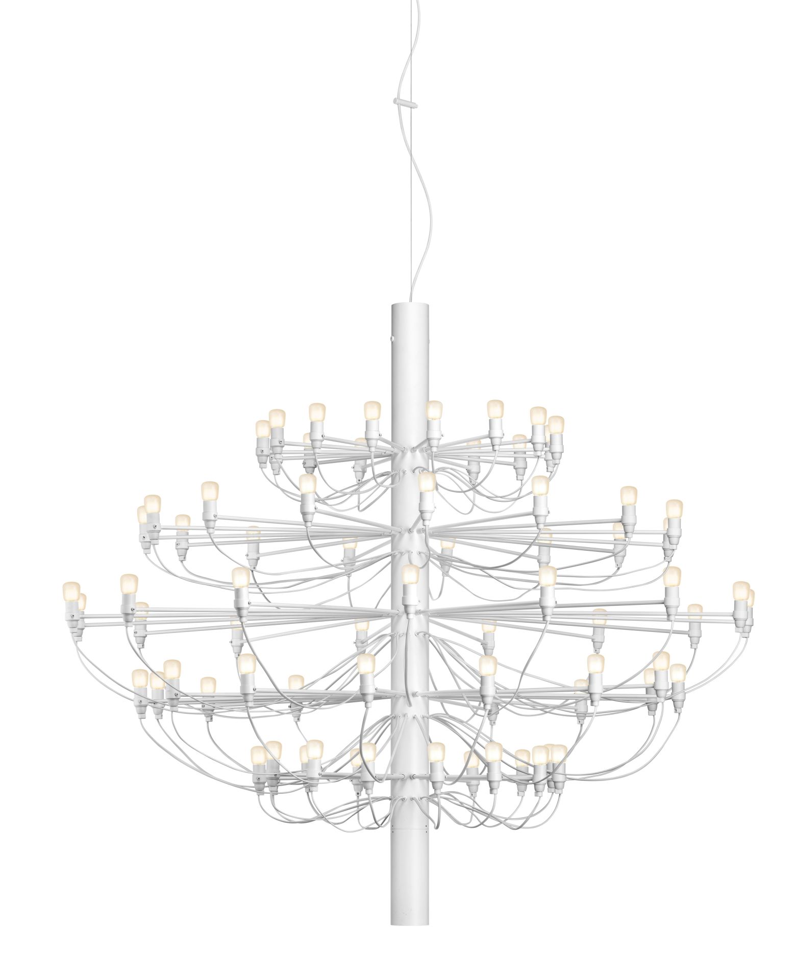 Weißer Flos 2097 Kronleuchter mit vielen mattierten Glühbirnen, modernes Design für Wohnzimmer und Esszimmer.